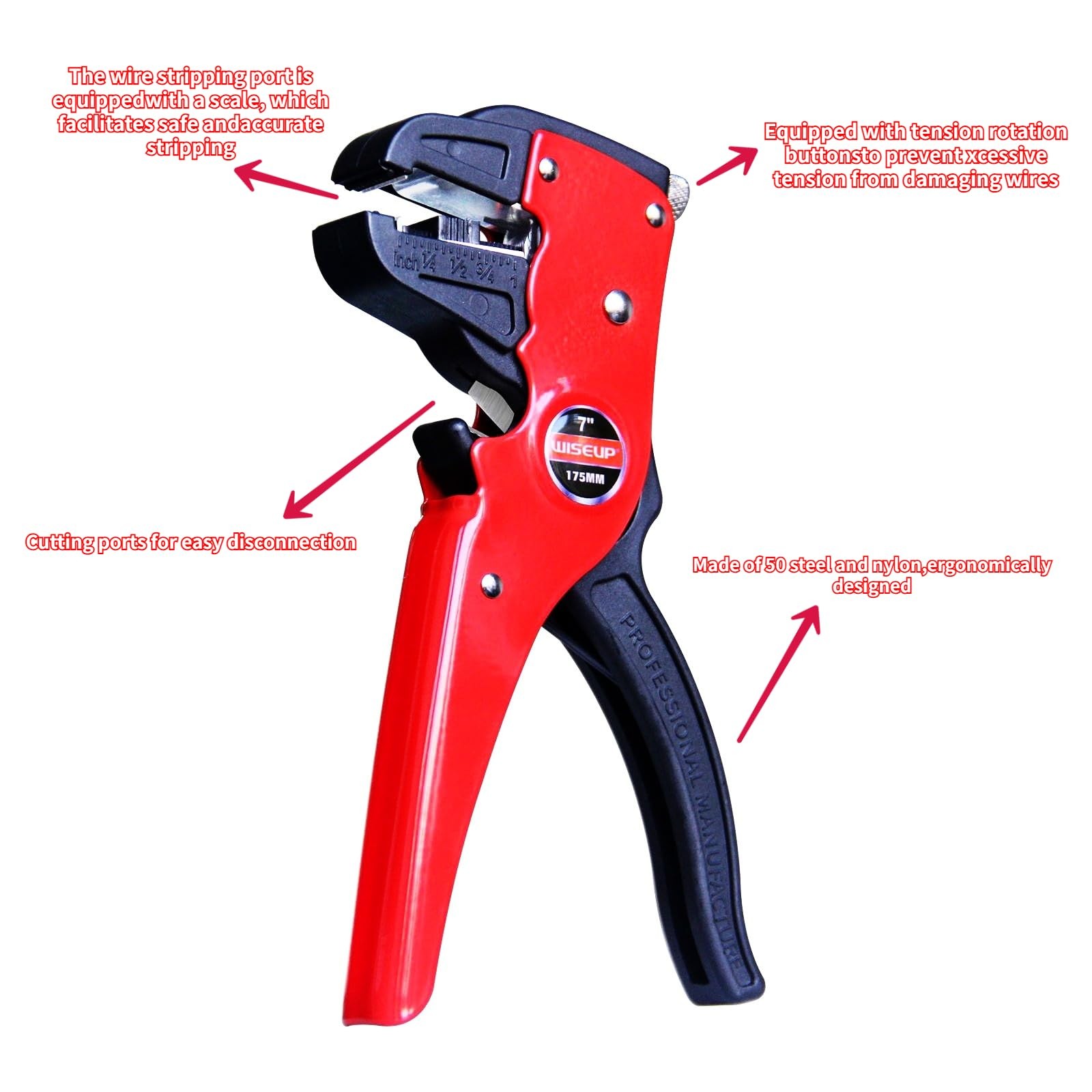 WISEUP Automatic Quick Strip Wire Stripper and Cutter,Eagle Nose Pliers (7-In...