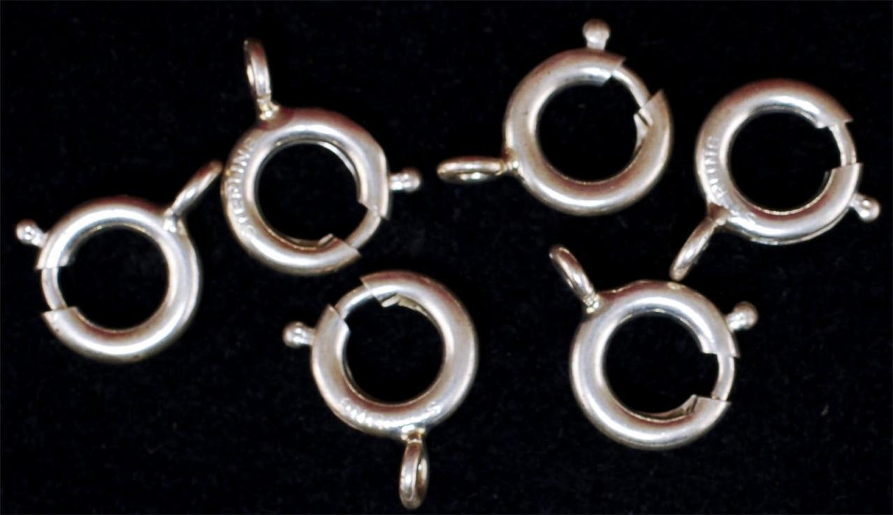 New 7.85mm Diameter Sterling Silver Round Jewelry Tube Spring Ring Pack 6