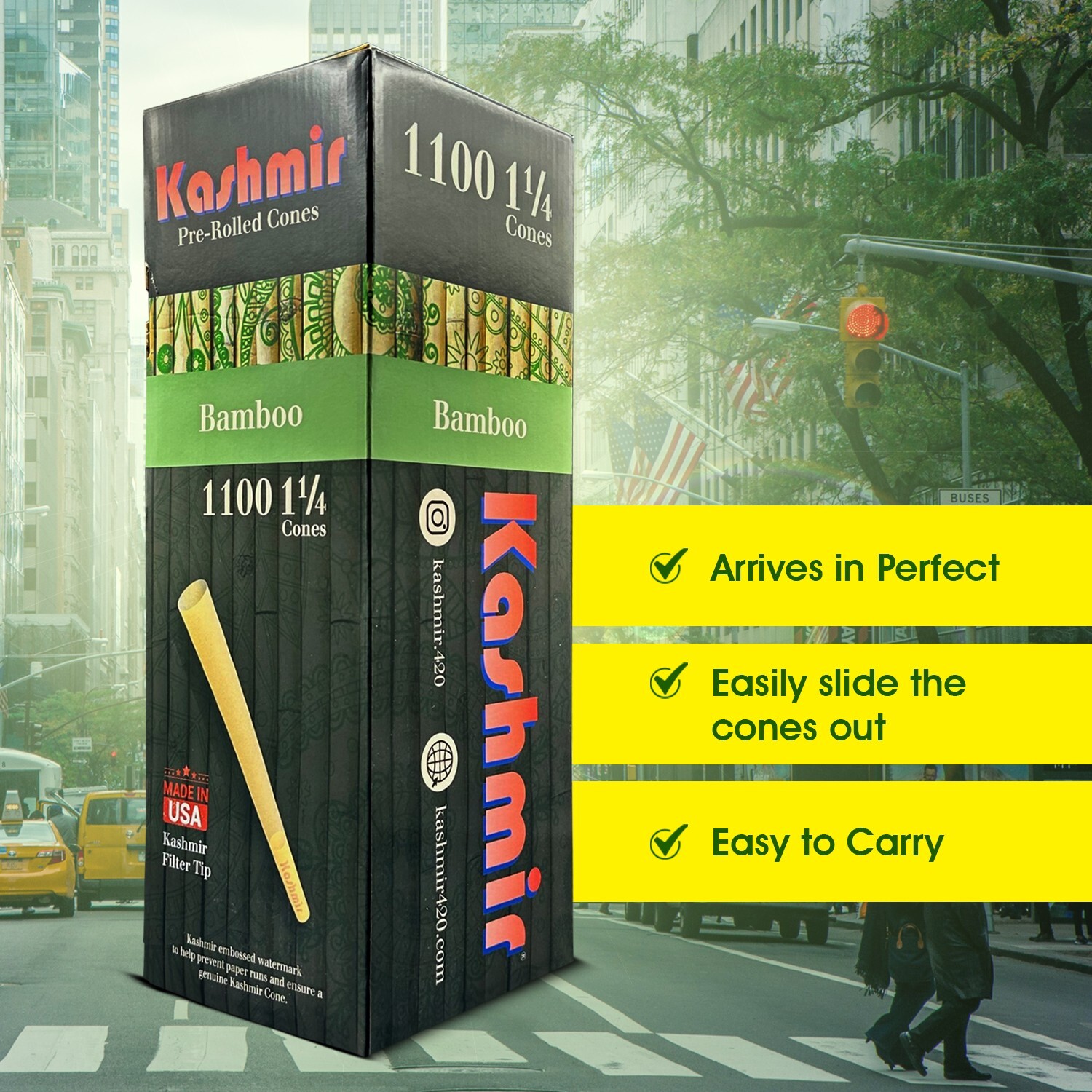 Kashmir Pre Rolled Cones 1-1/4 Bamboo Slow Burning Rolling Paper Cones 1100 Ct