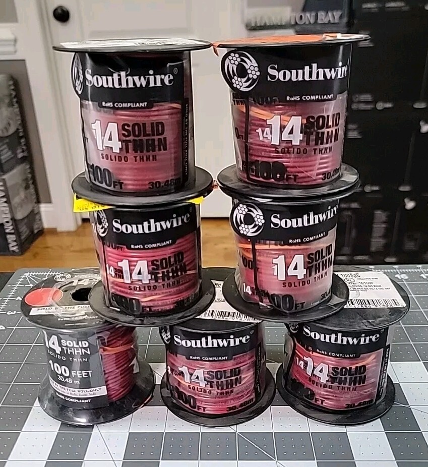 [1] Southwire THHN 14 Gauge Solid Wire, 100' per Roll, Red