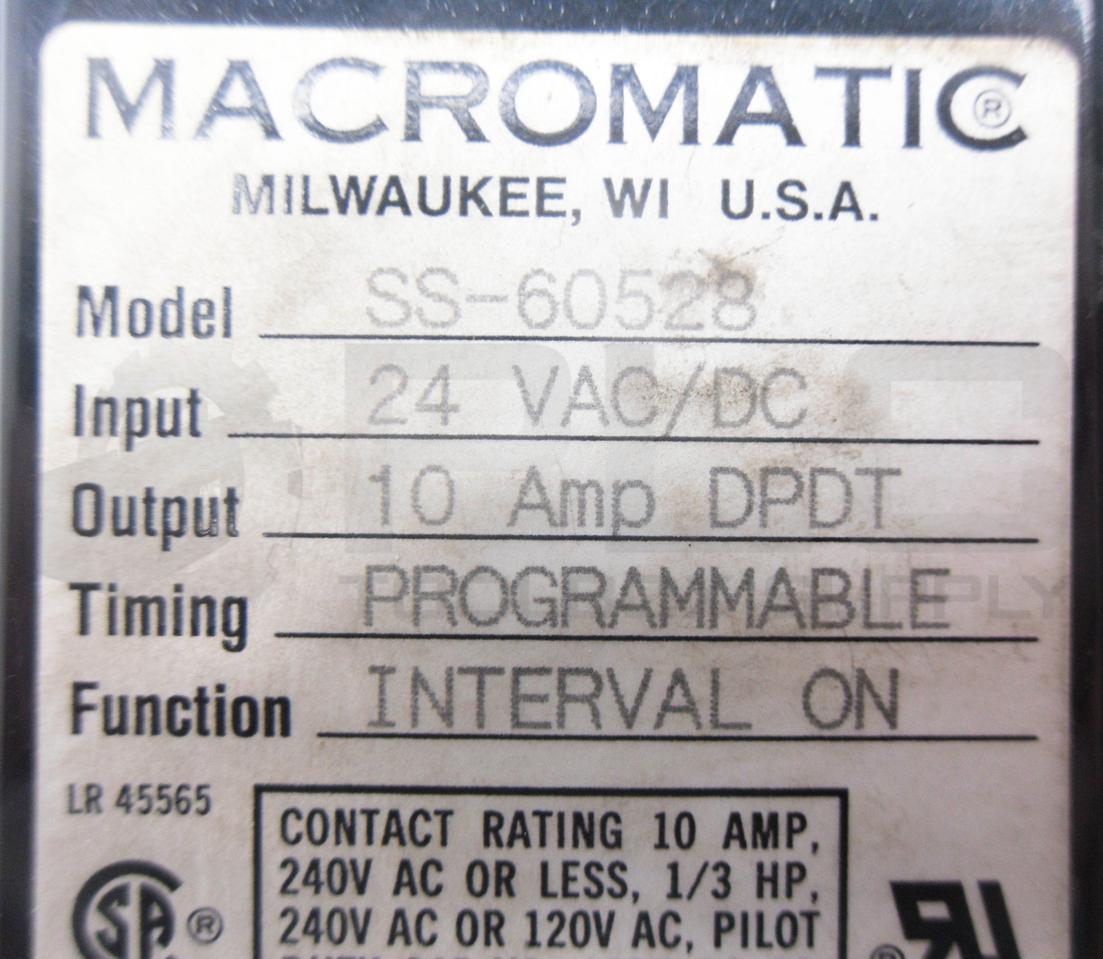 MACROMATIC SS-60528 PROGRAMMABLE INTERVAL TIME RELAY W/SR2P-06 RELAY BASE