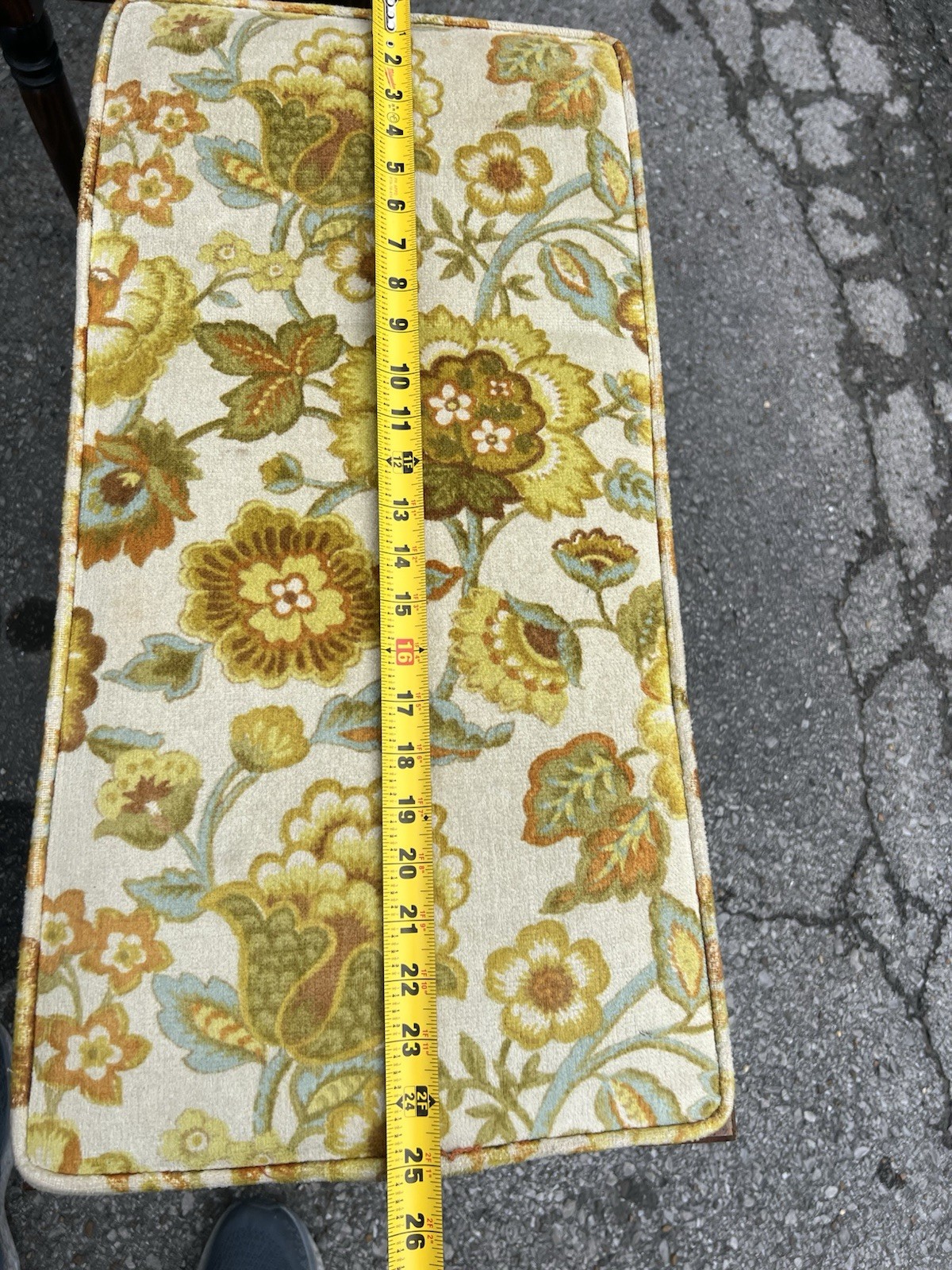 Upholstered Floral Storage Bench Hinged Lid Dark Wood Frame 24 x 12 in