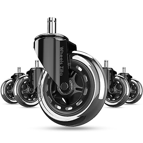 Office Chair Casters, Set of 5, 3 inch Heavy-Duty Replacement Rubber Wheels
