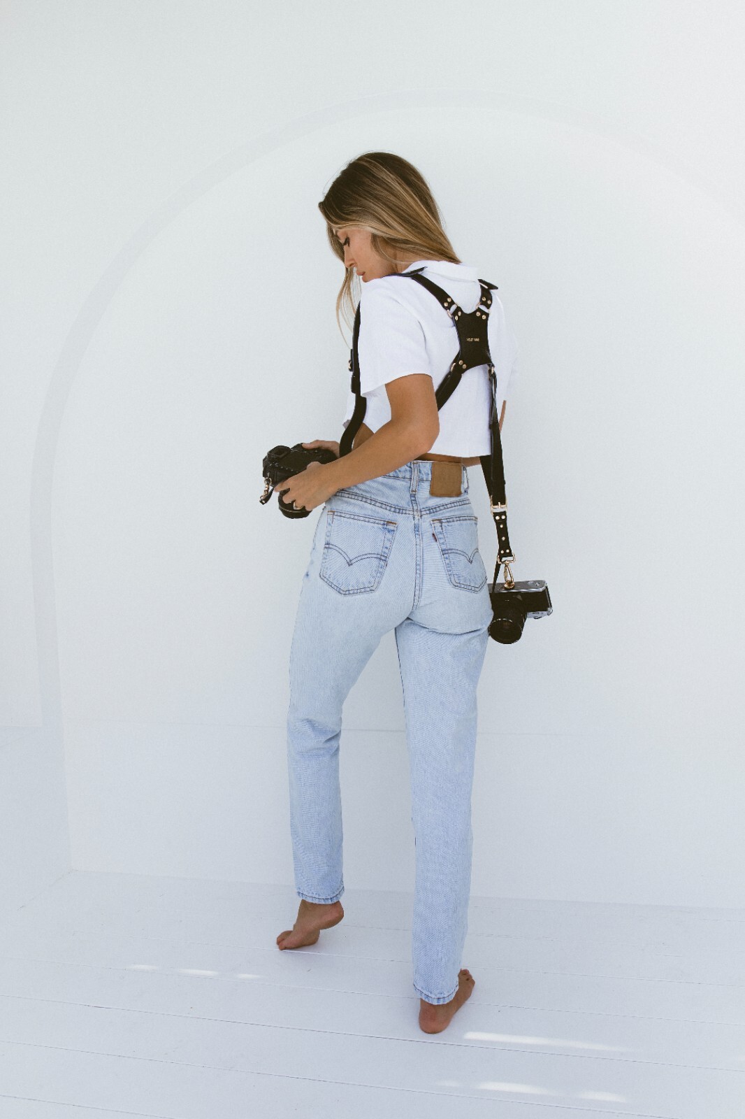 Adjustable Vegan Leather Dual Camera Harness, Camera Holster, Dual Camera Strap