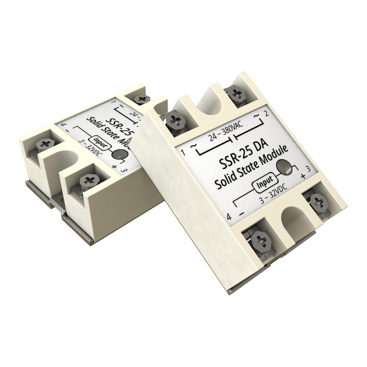 2PCS SSR-25DA Solid State Relays Single Phase 3-32V DC Input to 24-380V AC