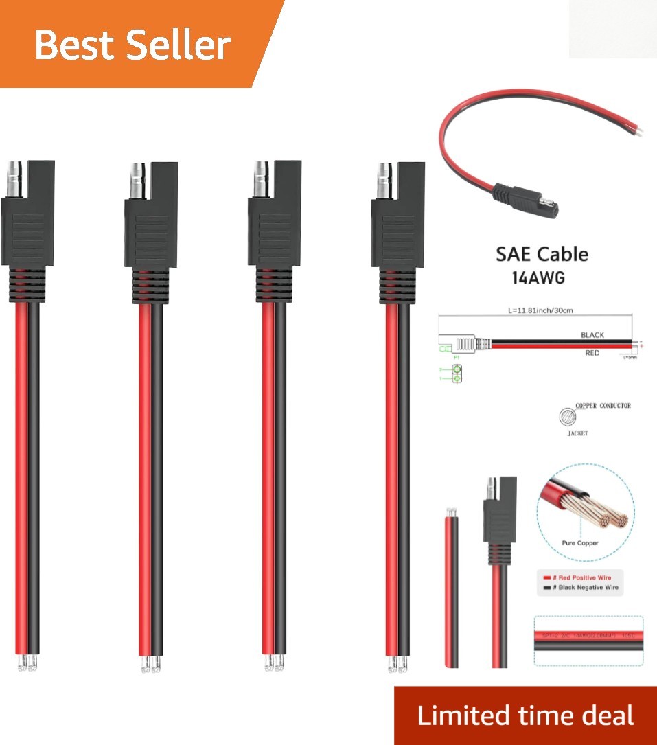 1FT SAE 14AWG Power Extension Cable - Ideal for Cars, Solar Panels, and More