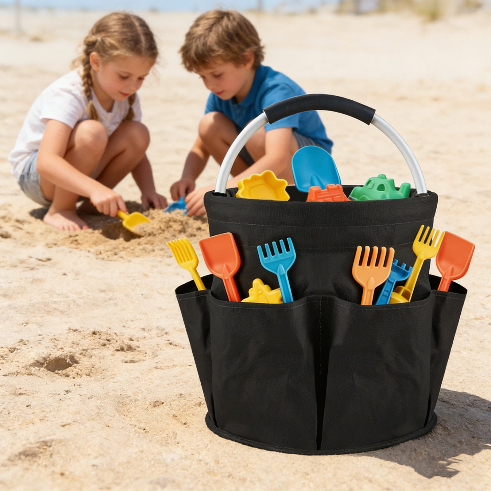 Foldable Cleaning Caddy, Portable Beach Basket, Multifunctional Storage Basket