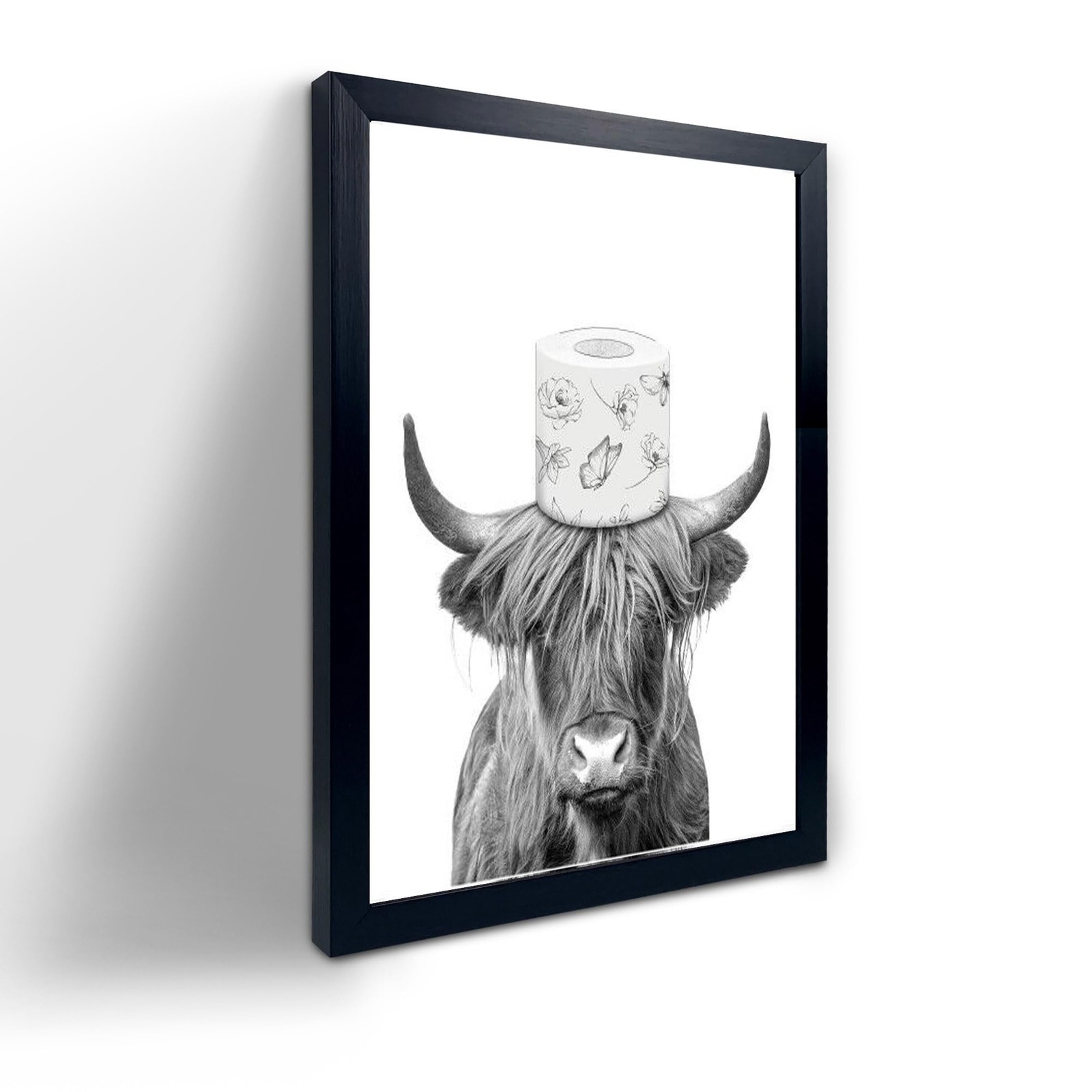 YongArt Black Framed Bathroom Decor - Funny 8"L x 10"W, Highland Cow Wall Art
