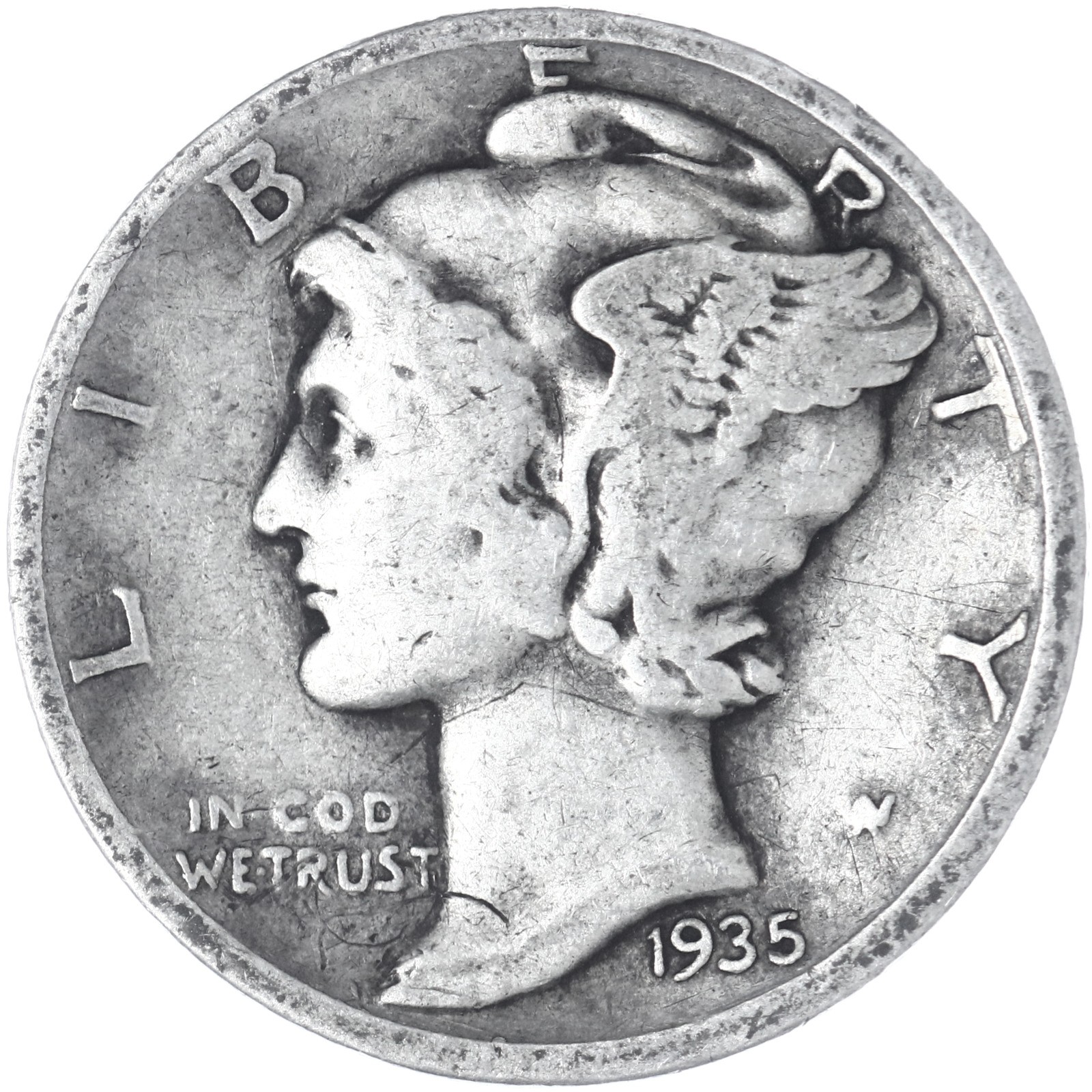 1935 D Mercury Dime 90% Silver Very Good VG