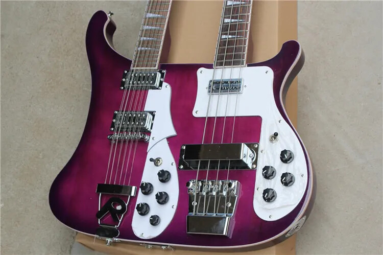 Rare Purple Double Neck Electric Guitar Triangle MOP Fingerboard Inlay 6 strings
