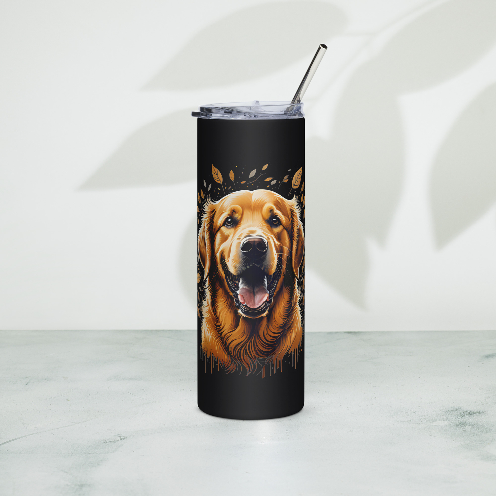 Whimsical Golden Retriever Tumbler | Skinny Tumblr (Steel)