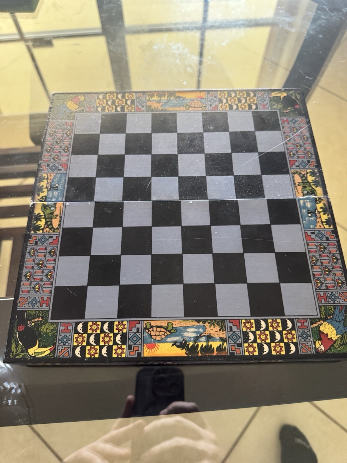 Handmade Peruvian Chess Set with Decorative Board and Storage Box