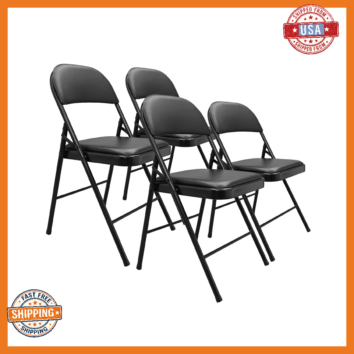 Amazon Basics Vinyl Padded Metal Folding Chairs for Events - Black (4-Pack)