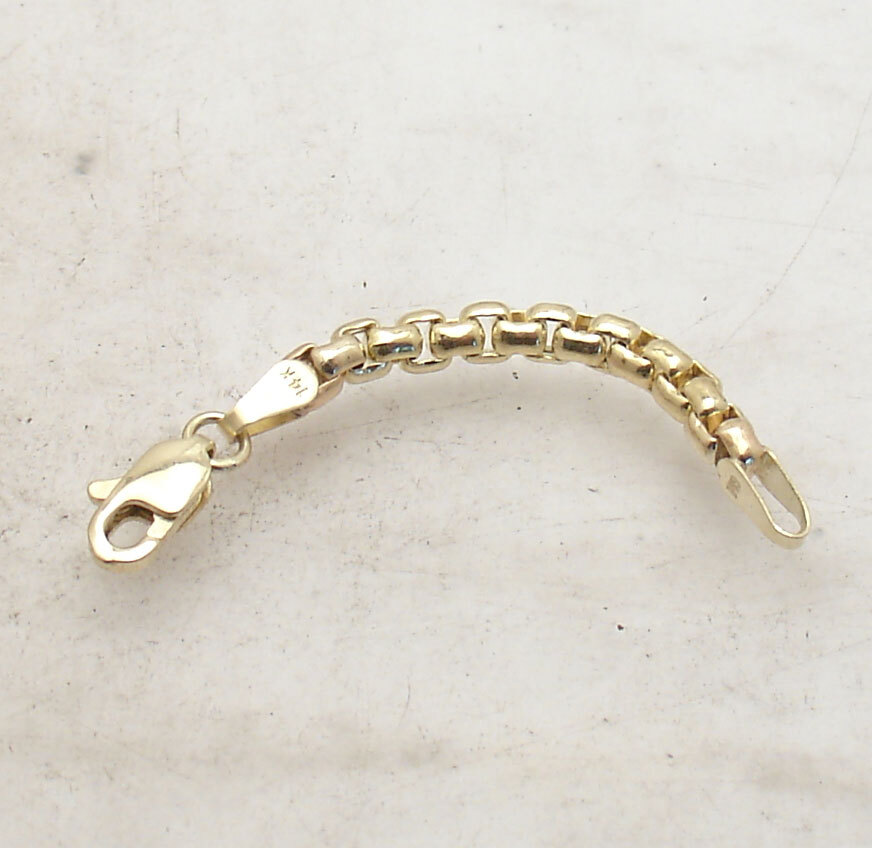 3.5mm Round Box Extender 4 Bracelet Necklace Chain Pendant Real 14K Yellow Gold