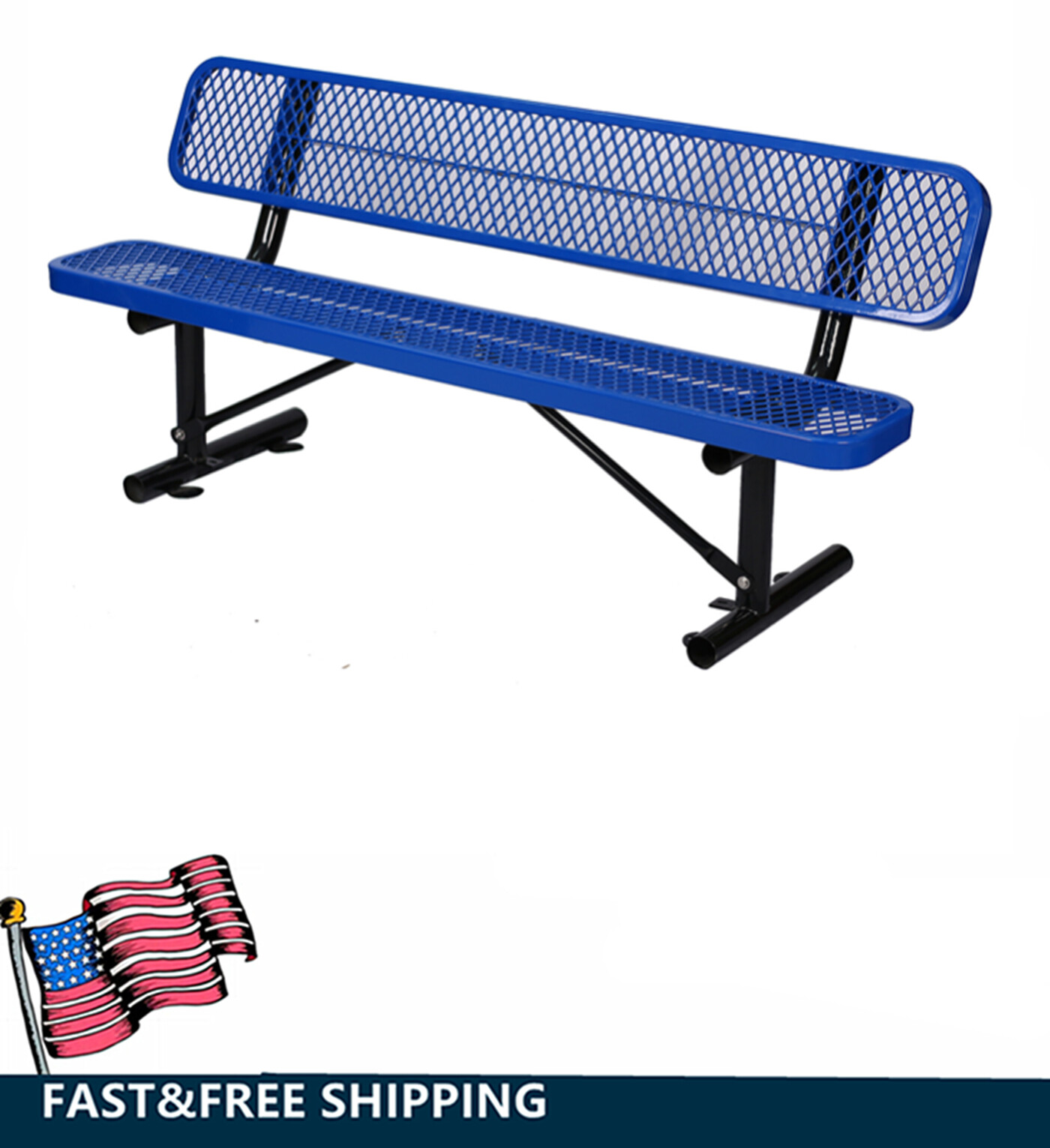 6FT Outdoor Steel Bench with Backrest Expanded Metal for Garden Picnic