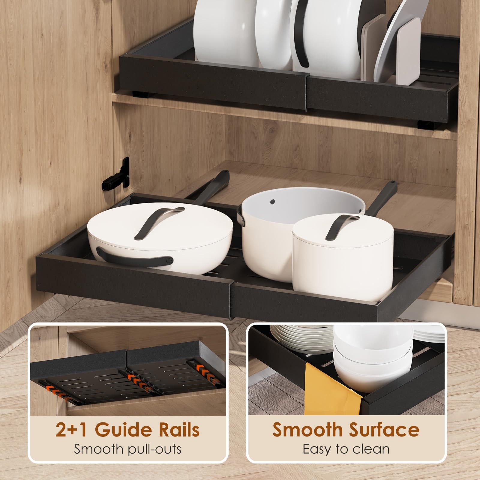 Landmok 1 Pack Expandable Pull Out Cabinet Organizer 21" Deep, Adjustable Width