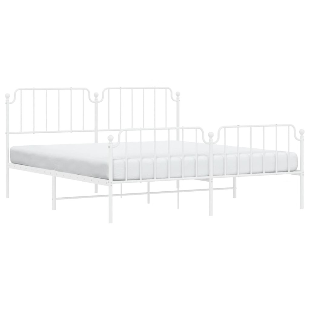 Bed Frame White Powder-Coated Steel Full Bed Frame Rectangular