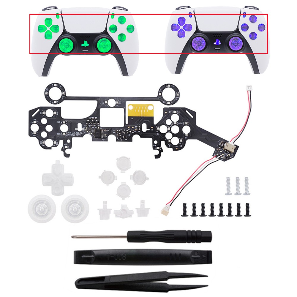 8-Color Luminated D-Pad Thumbsticks LED Face Buttons DIY Kit for PS5 Controller