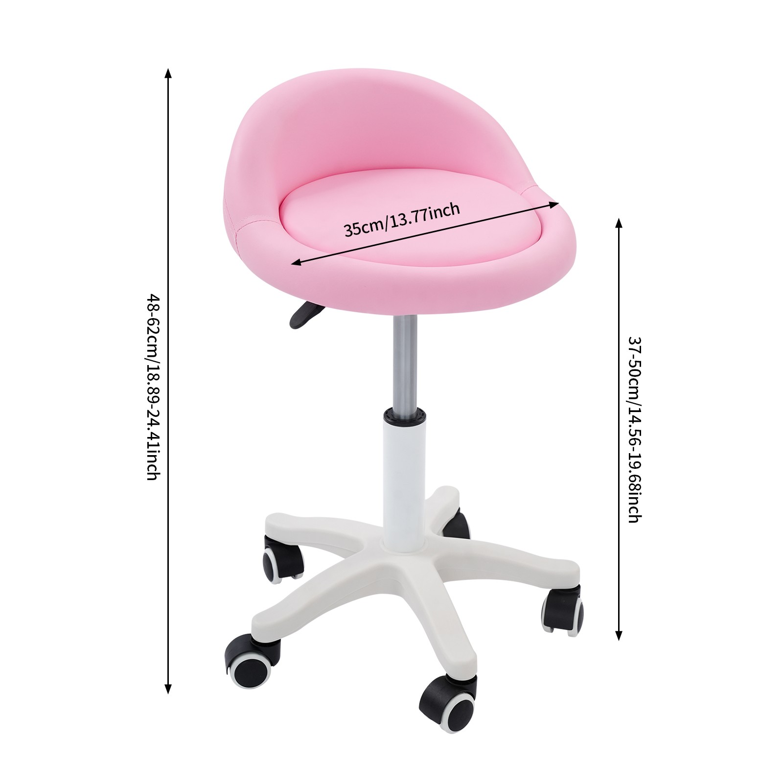 Salon Stool Pink Adjustable Height 14.57-19.69 Inch PU Leather Beauty Spa Chair