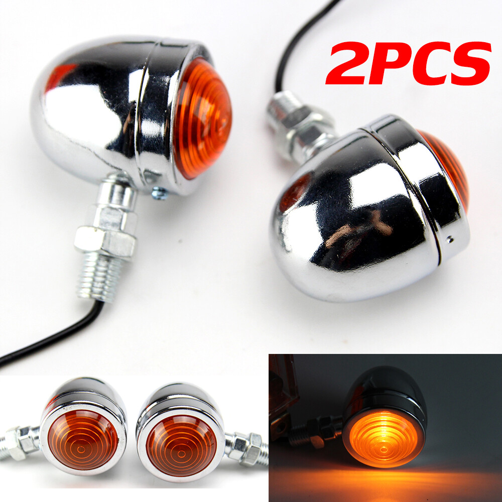 Motorcycle Amber Chrome Bullet Turn Signal Light Indicator For Harley Cafe Racer