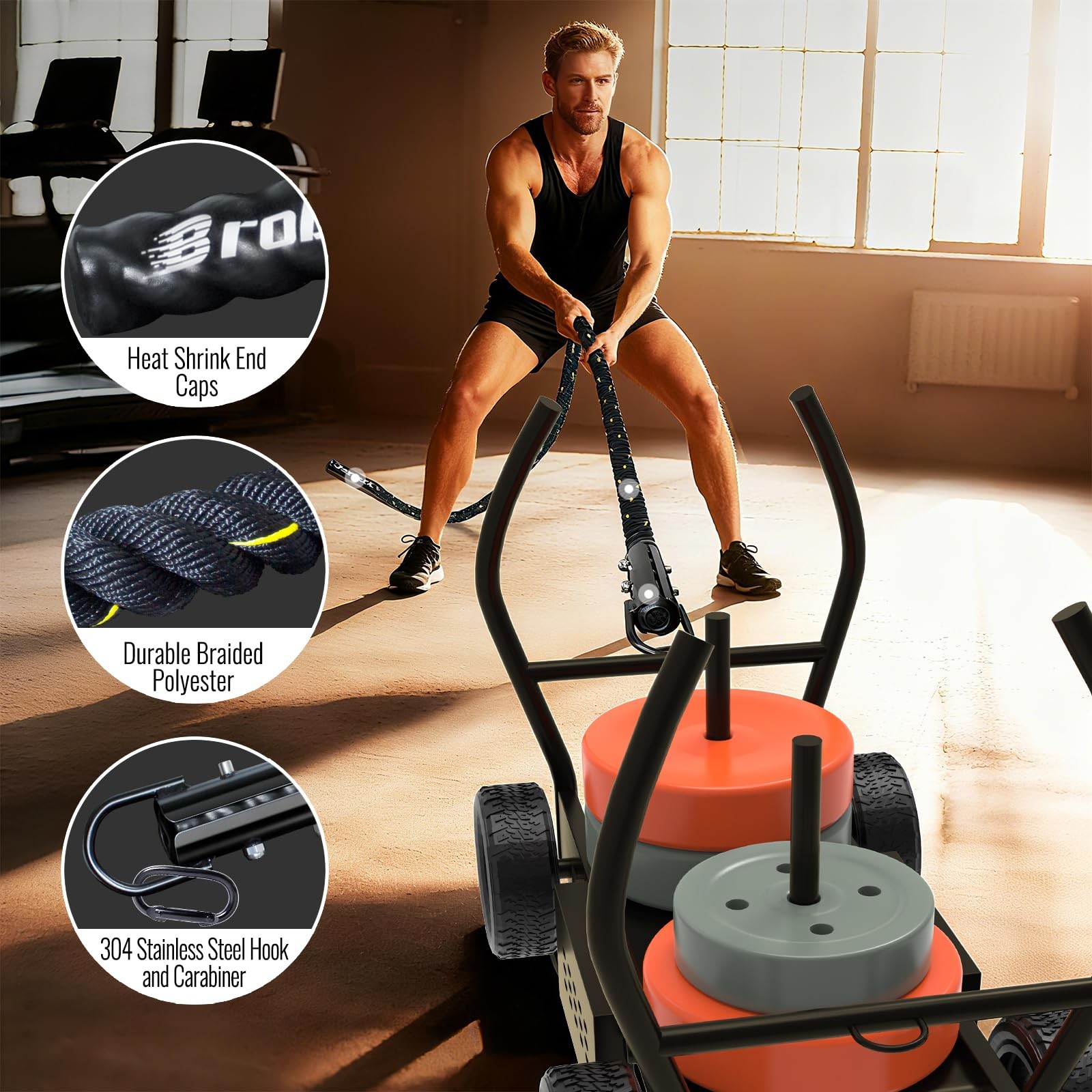 Brobantle Weight Sled Pulling Rope 30FT, Trainer Physical Training Strength R...