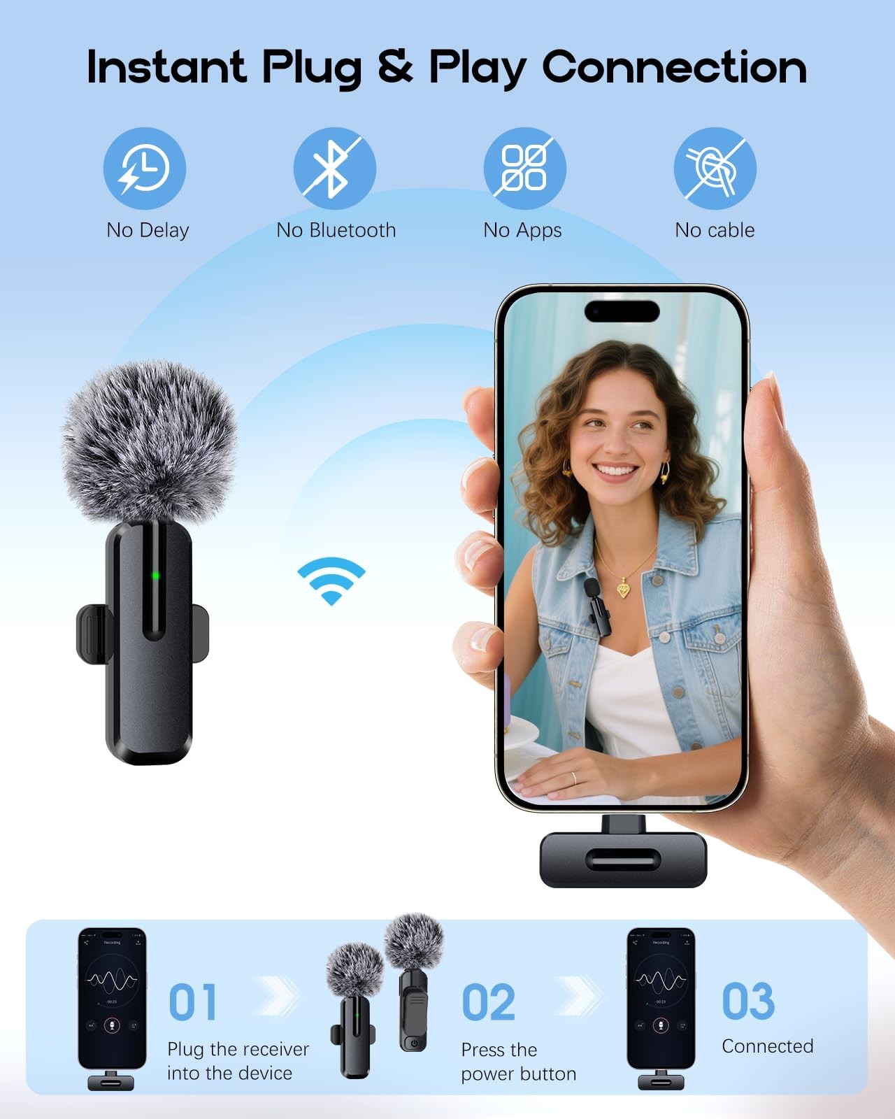 ZOPPLM Wireless Mini Microphone for iPhone - 2 Pack Black-(USB-C + Lightning)