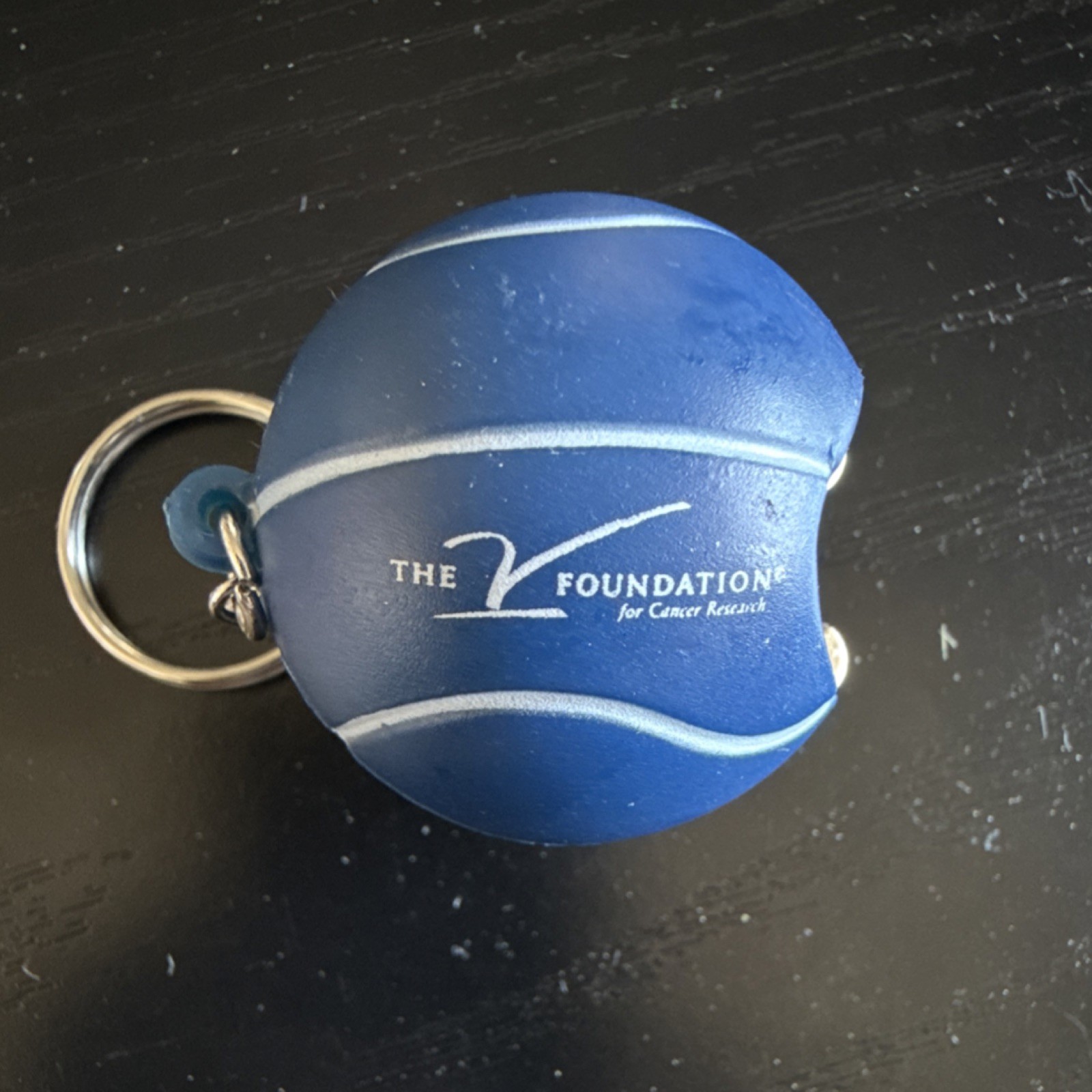 The V Foundation for Cancer Research Blue White Plastic Awareness Keychain
