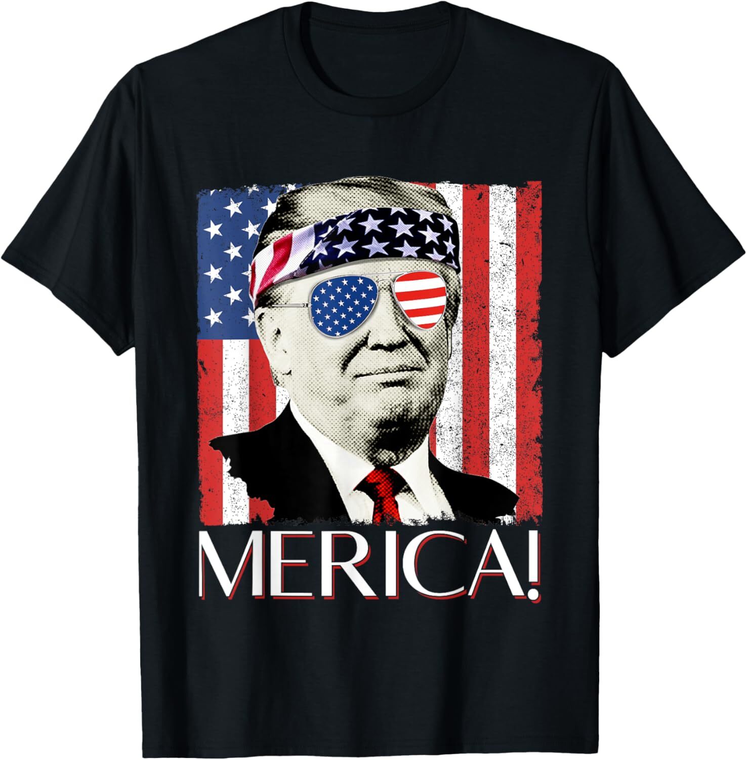 Donald Trump 'Merica Patriotic American Flag 4th of July T-Shirt Small, Black