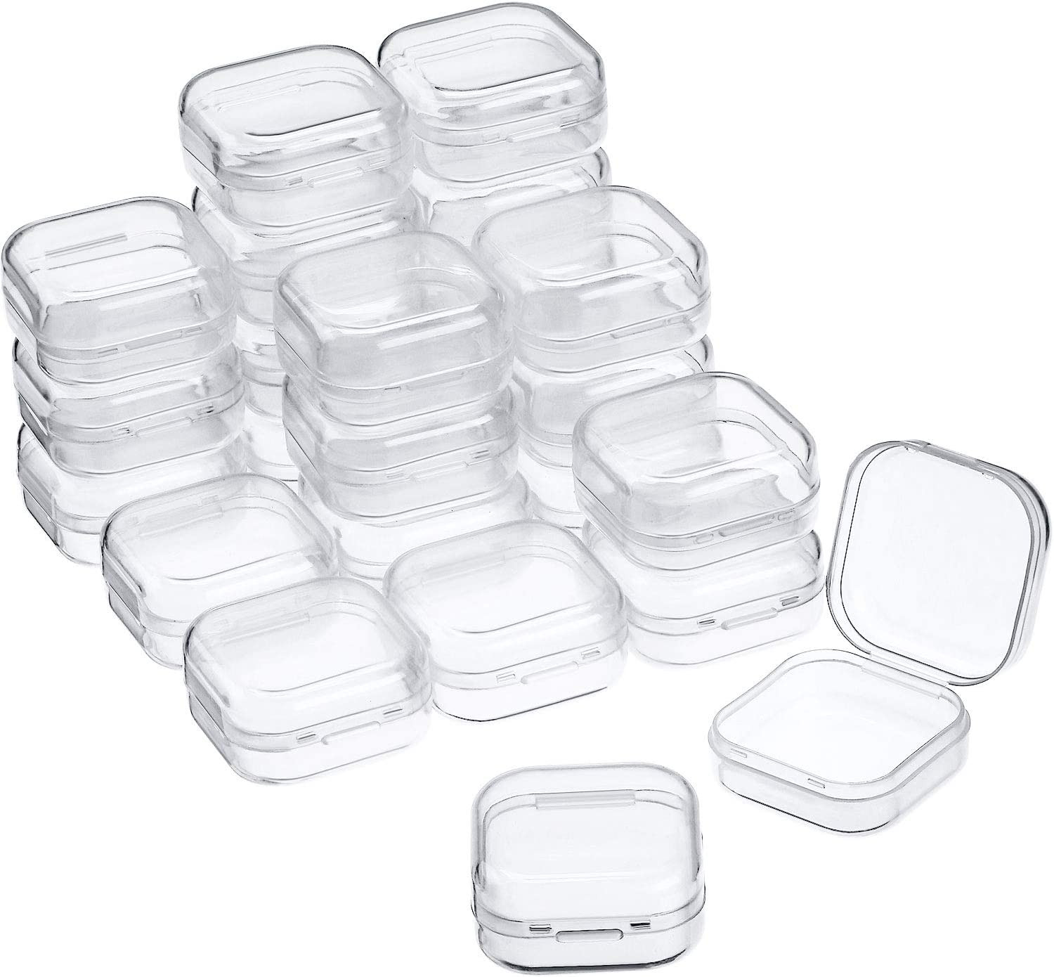 24 Packs Small Clear Plastic Beads Storage Containers Box with Hinged Lid for St