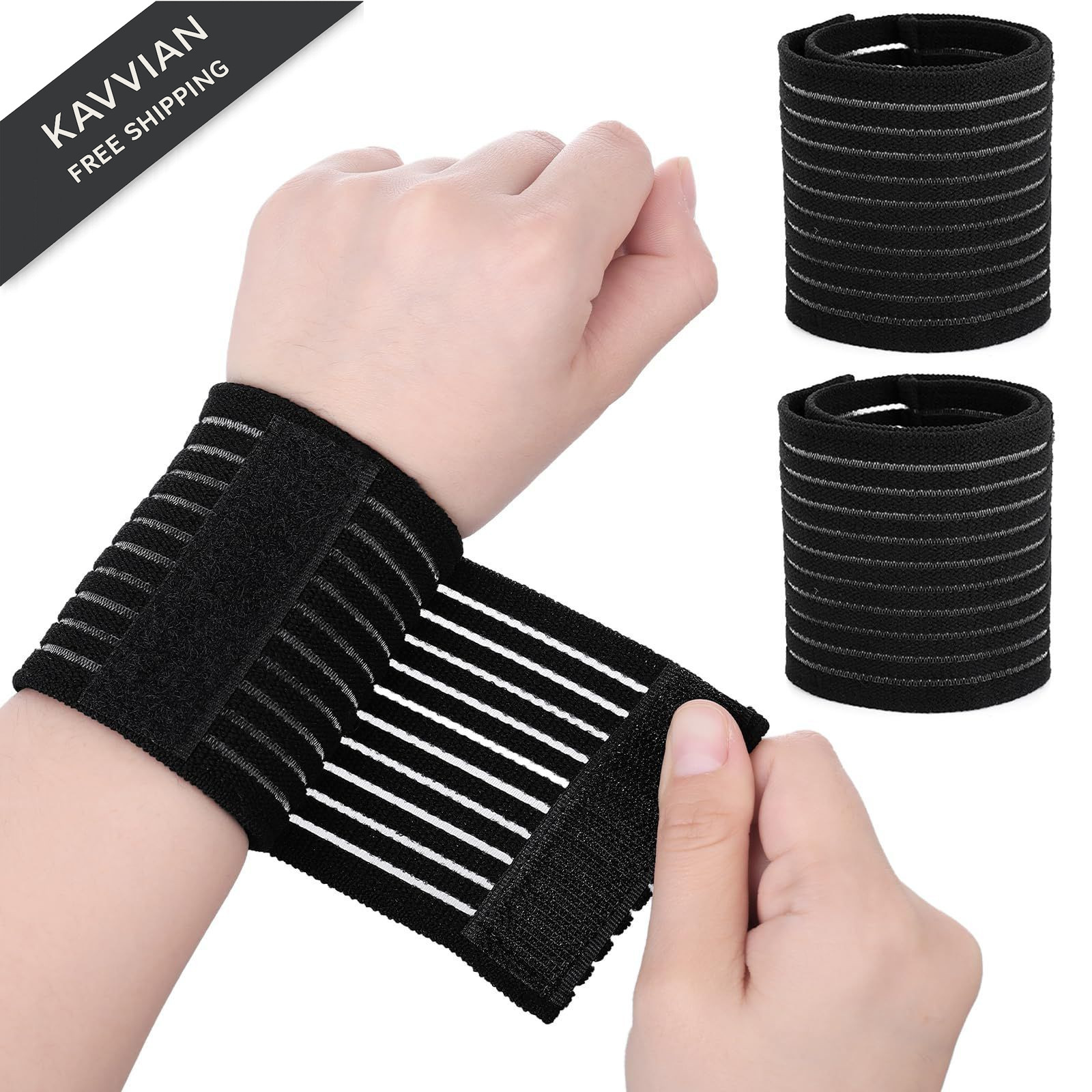 2 PCS Elastic Wrist Support Band Wrap Breathable Brace One Size, Black