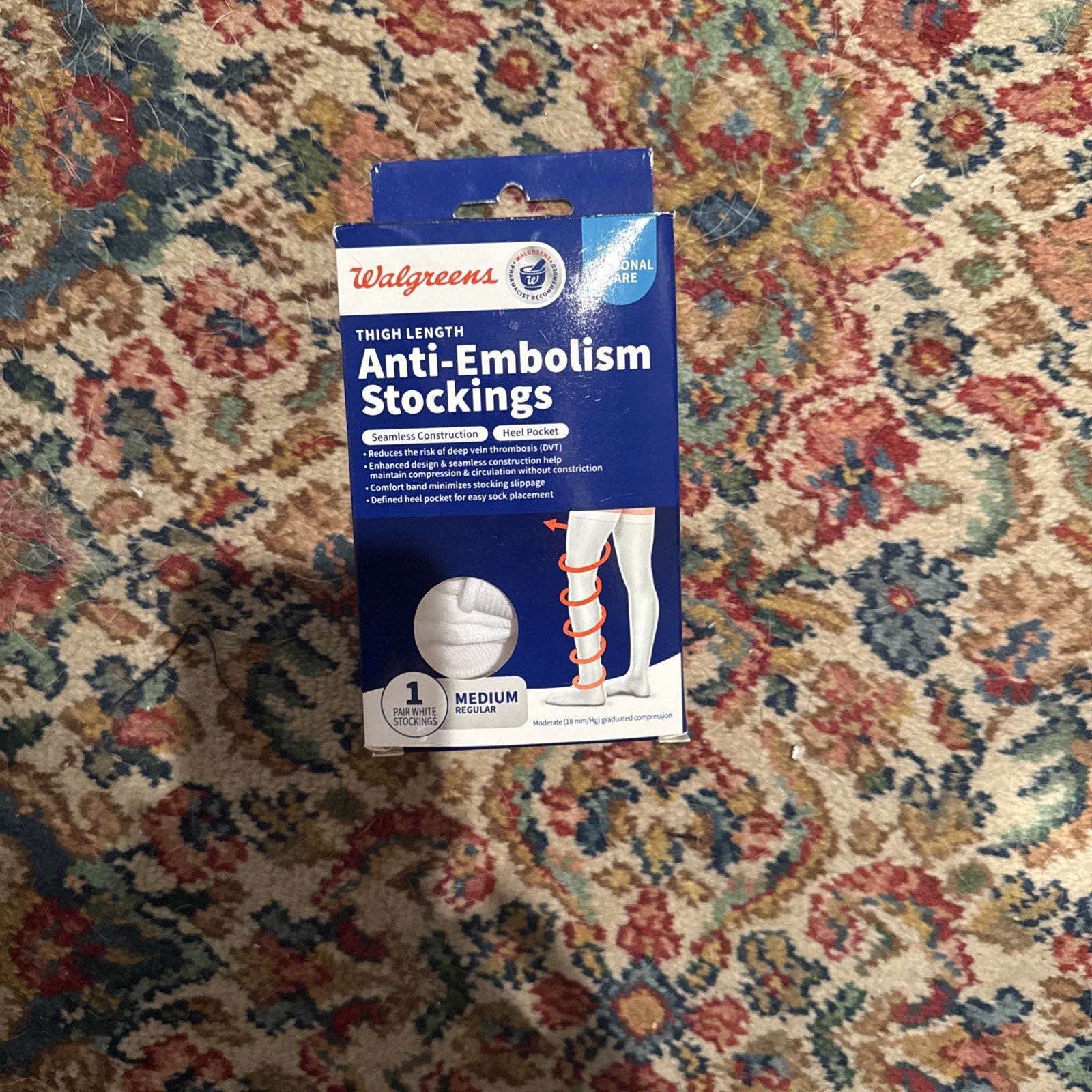 WALGREENS ANTI-EMBOLISM STOCKINGS 1 PR OF WHITE STOCKINGS SIZE MEDIUM. NEW