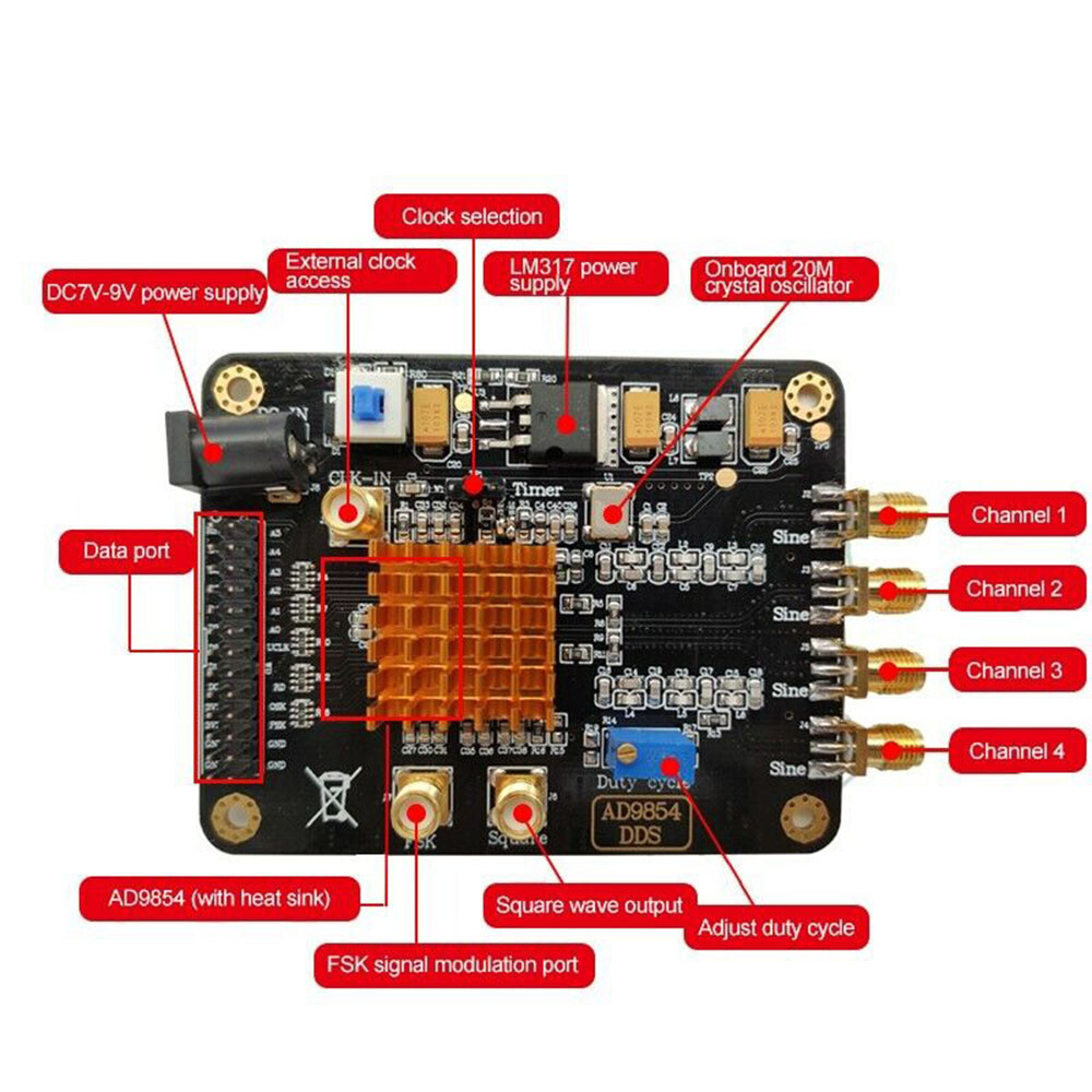 For AD9854 Signal Generator Module Sine/Square Wave DDS Signal Source