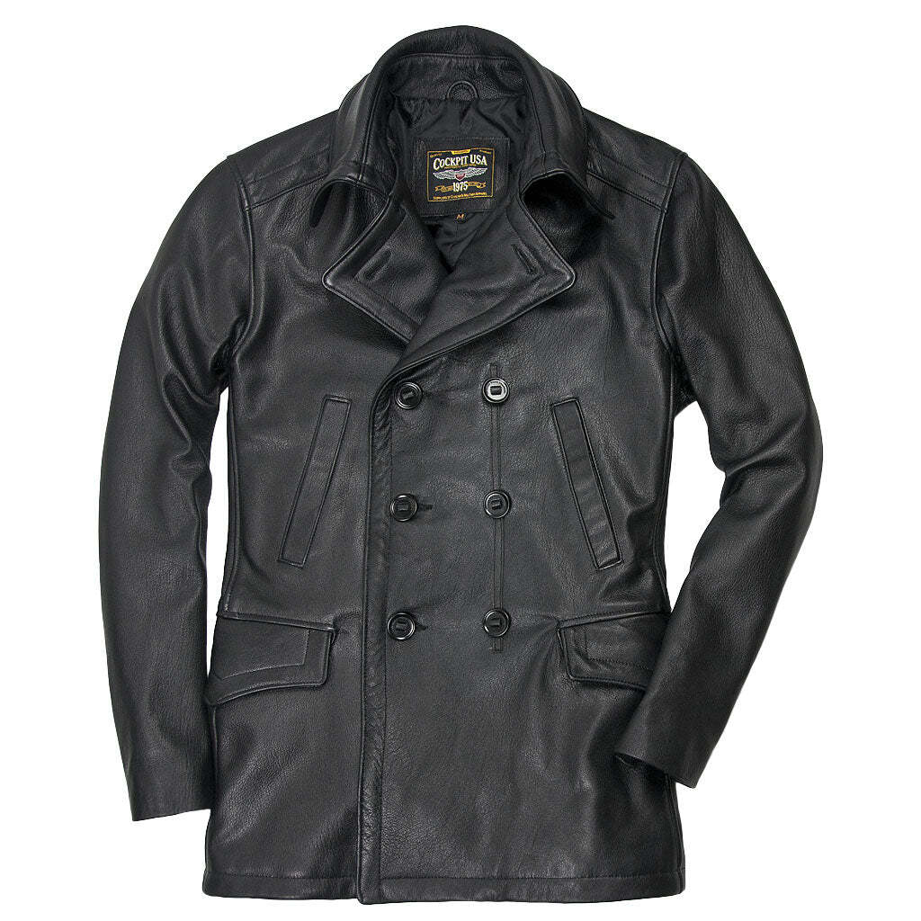 Cockpit USA Vintage Leather Naval Officers Peacoat USA MADE  Z21P019