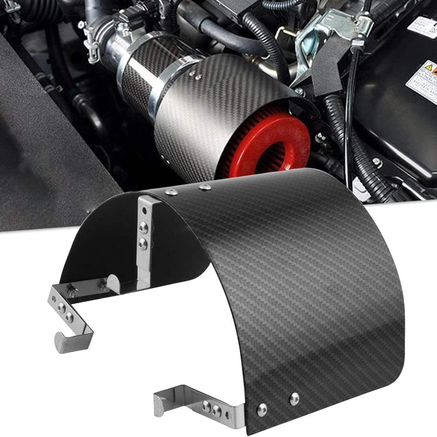 Universal Air Intake Filter Cover Heat Shield Stainless Steel Carbon Fiber Black
