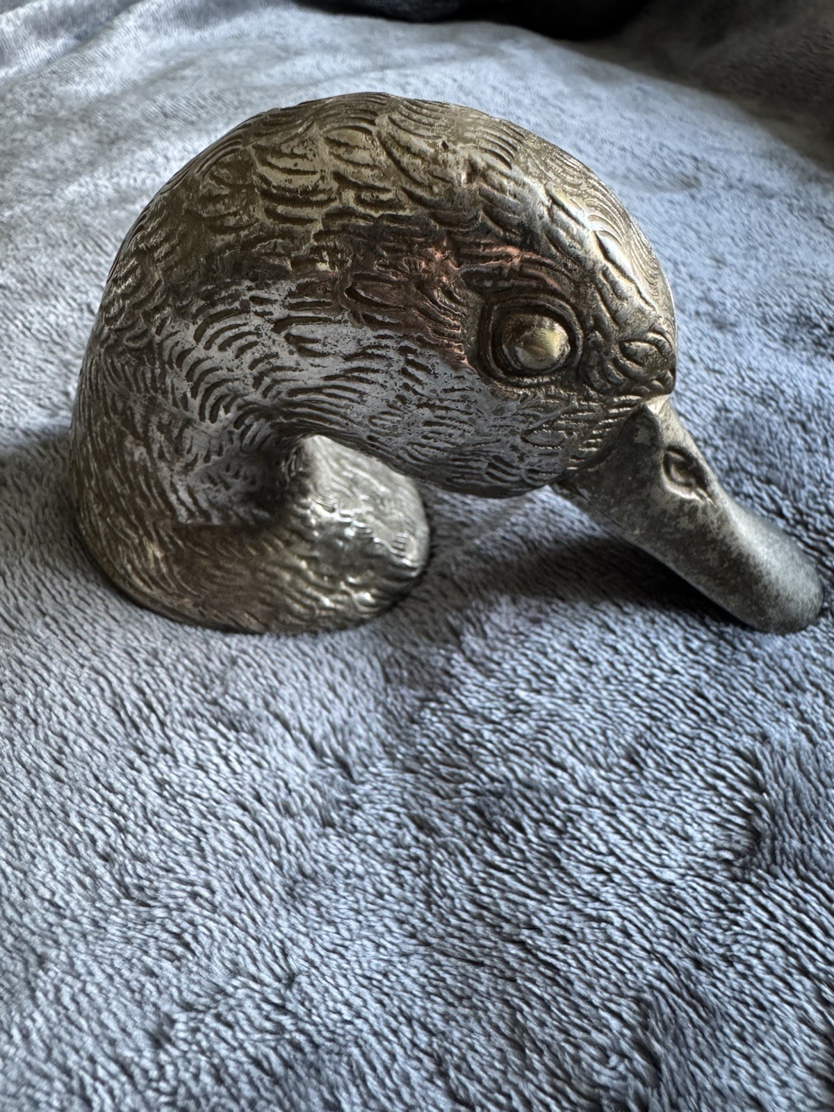 Vintage Solid Brass Duck Head Bottle Opener - Silver Tone Mallard Barware Decor