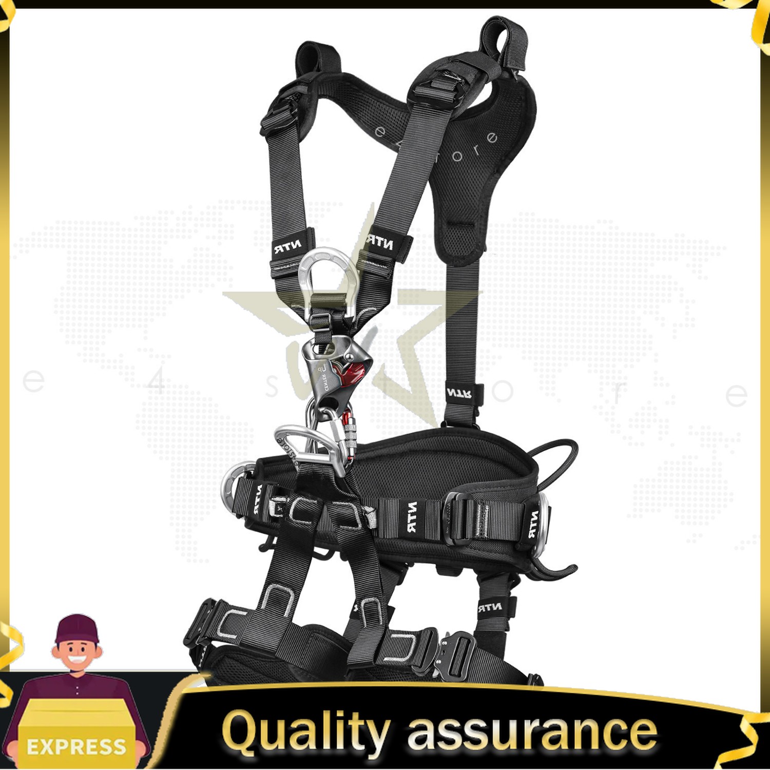 M Rescue Rigging Rope Access Fall Arrest Purpose Full Body Harness Black