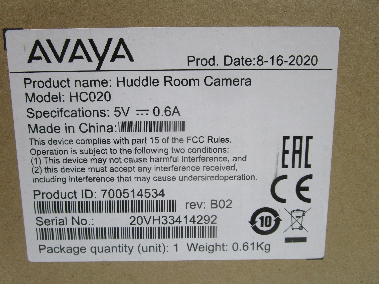 AVAYA HC020 Compact Auto Focus Web Camera with 4K Video Capability Zoom Black