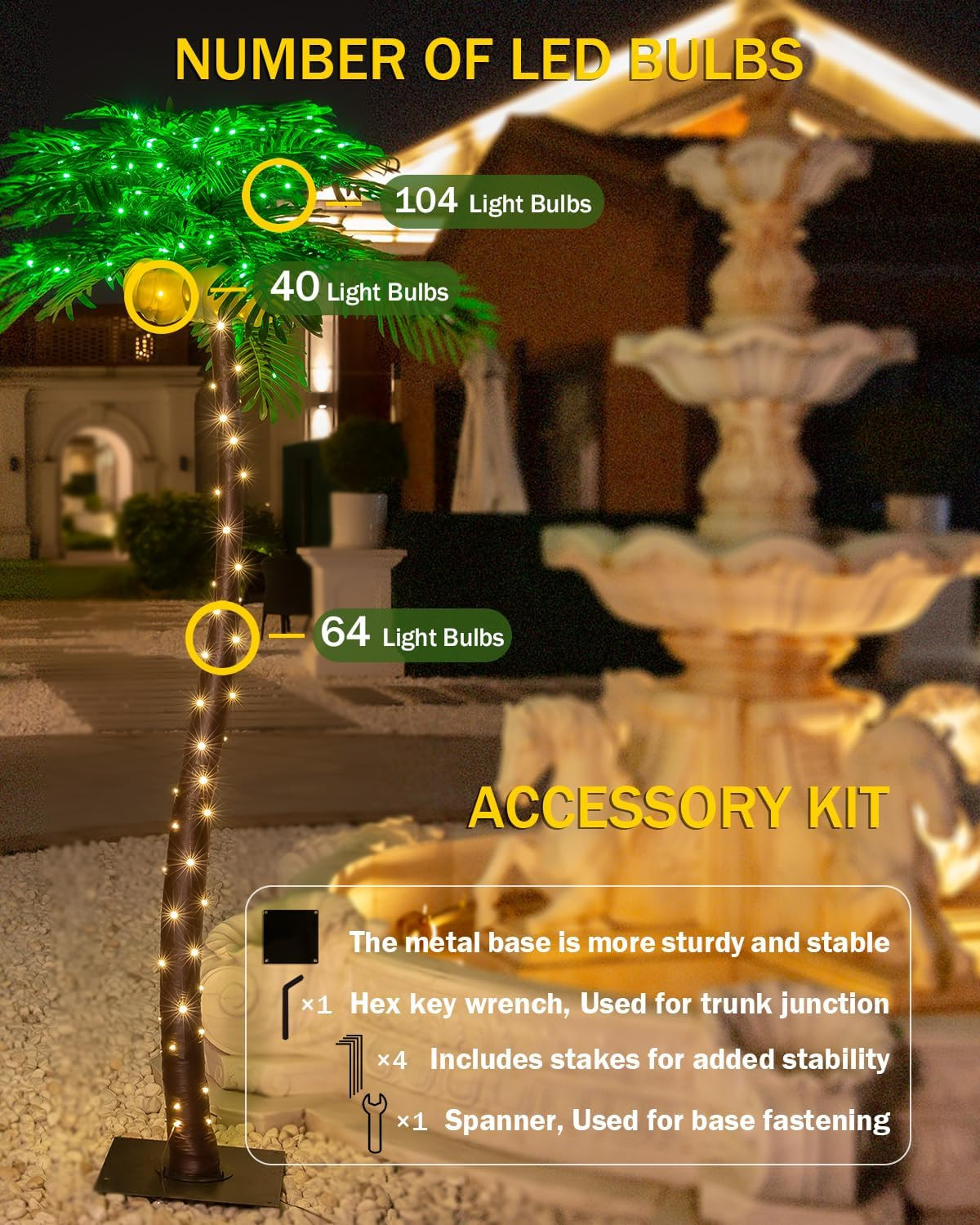 7ft Lighted Palm Tree with Glowing Coconuts - Dimmable, UL Certified, Waterproof