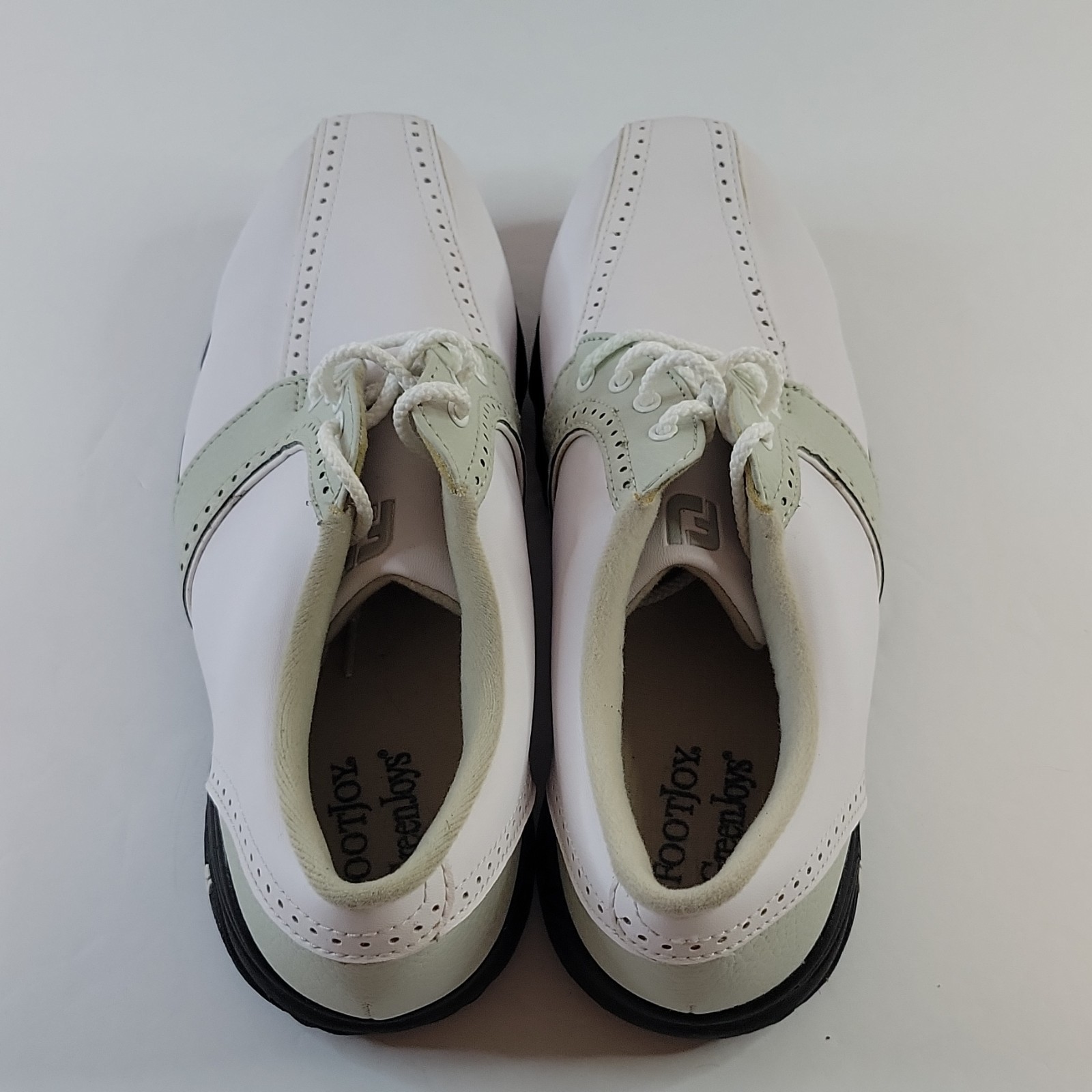 FootJoy GreenJoys Women's Golf Shoes White Light Green 9M Leather Upper Spikes