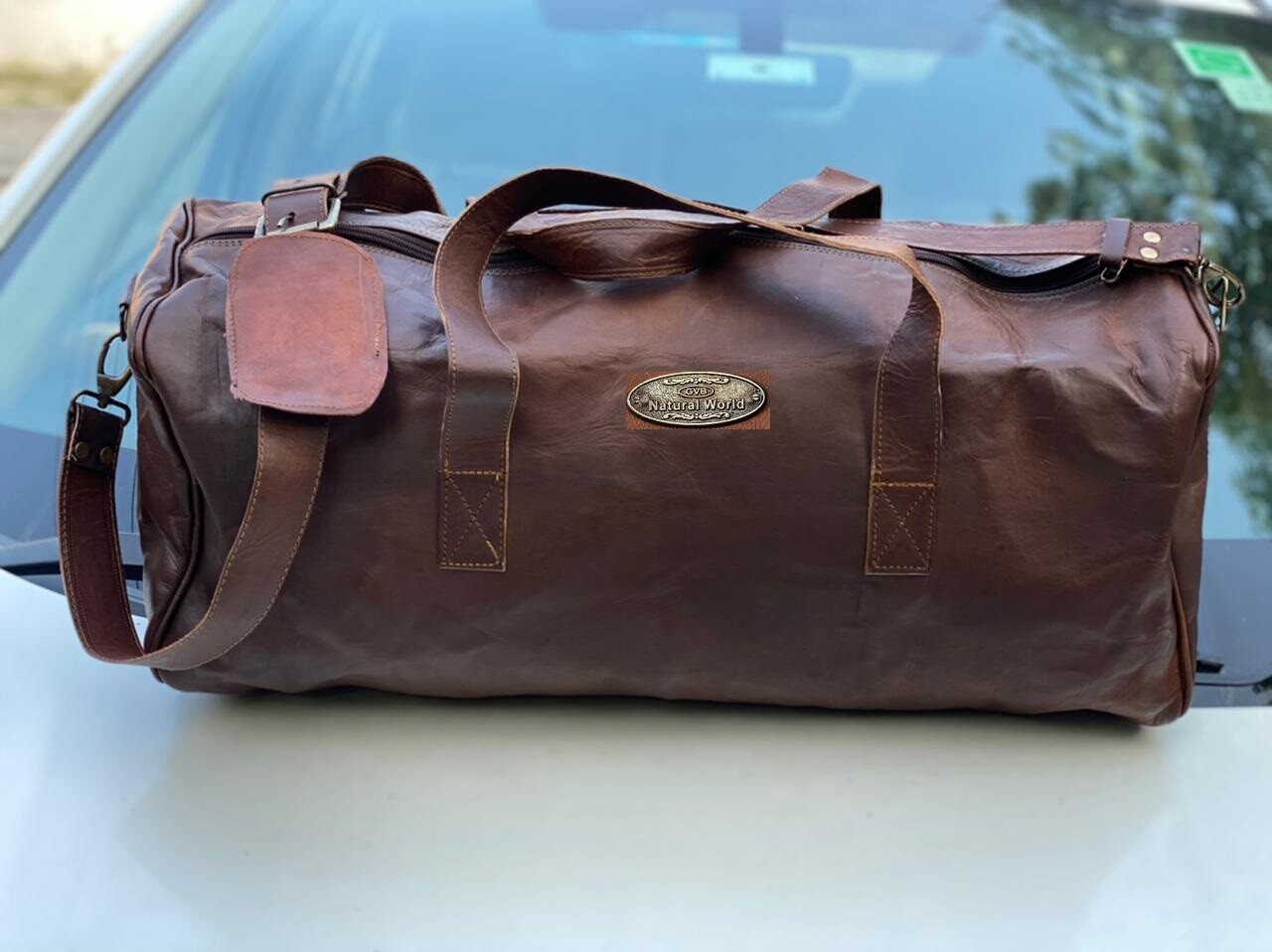 Men's Genuine Leather Vintage Duffel Travel Gym Weekend Overnight Bag 10 Liter