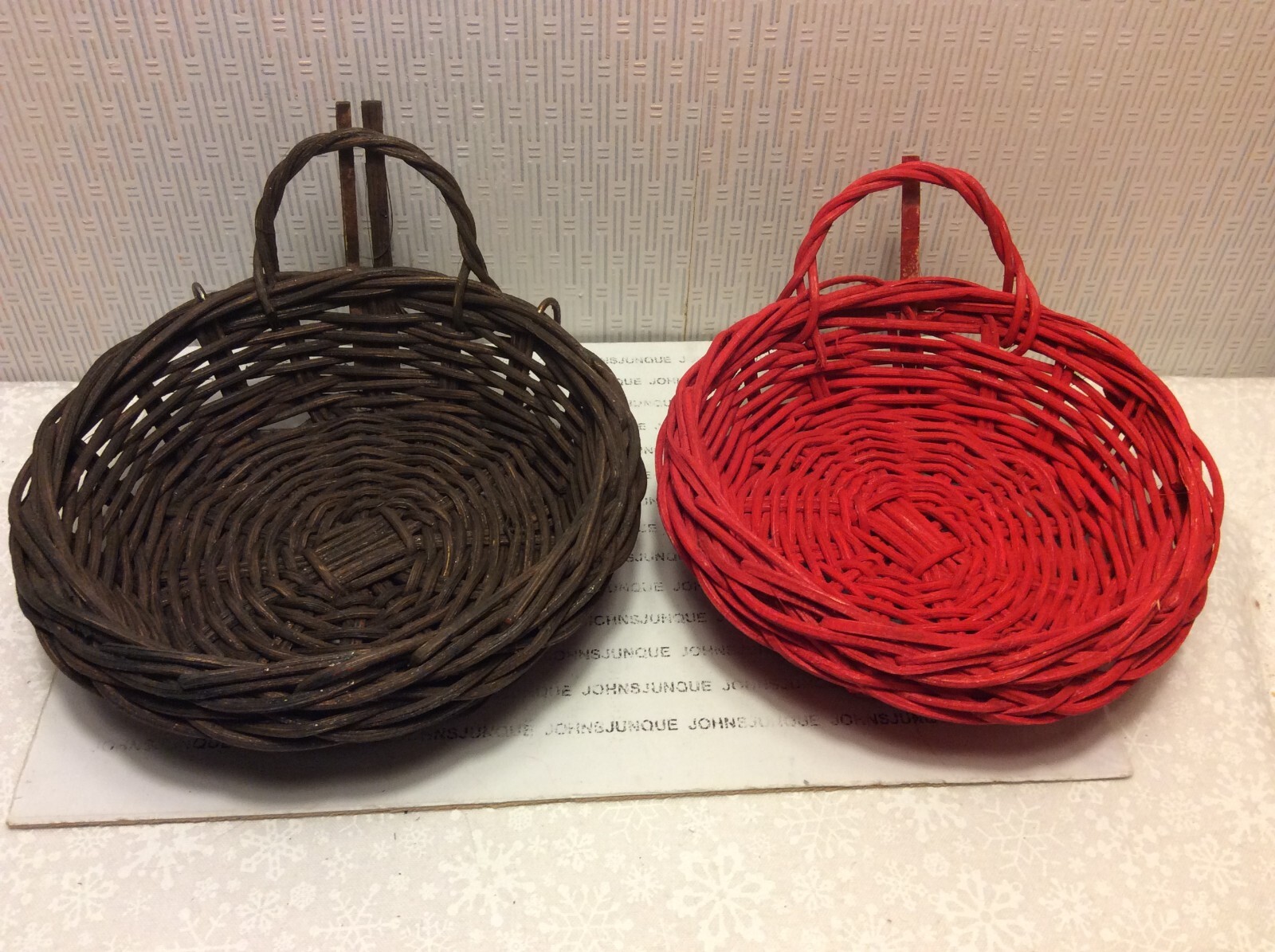 WICKER BASKETS SET OF 2 Round Baskets Small-1 RED & 1 BROWN GREAT PRICE!