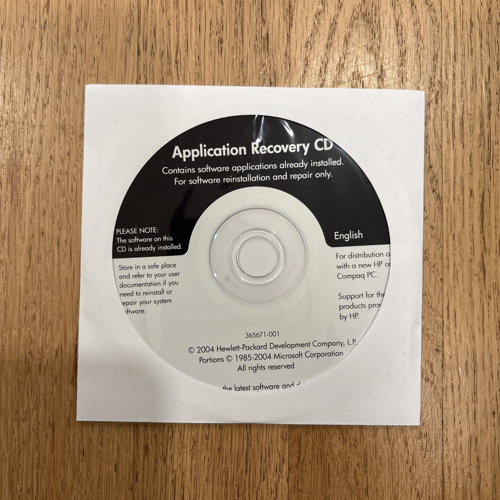 HP Application Recovery CD 2004 Software Reinstallation & Repair 365671-001 New