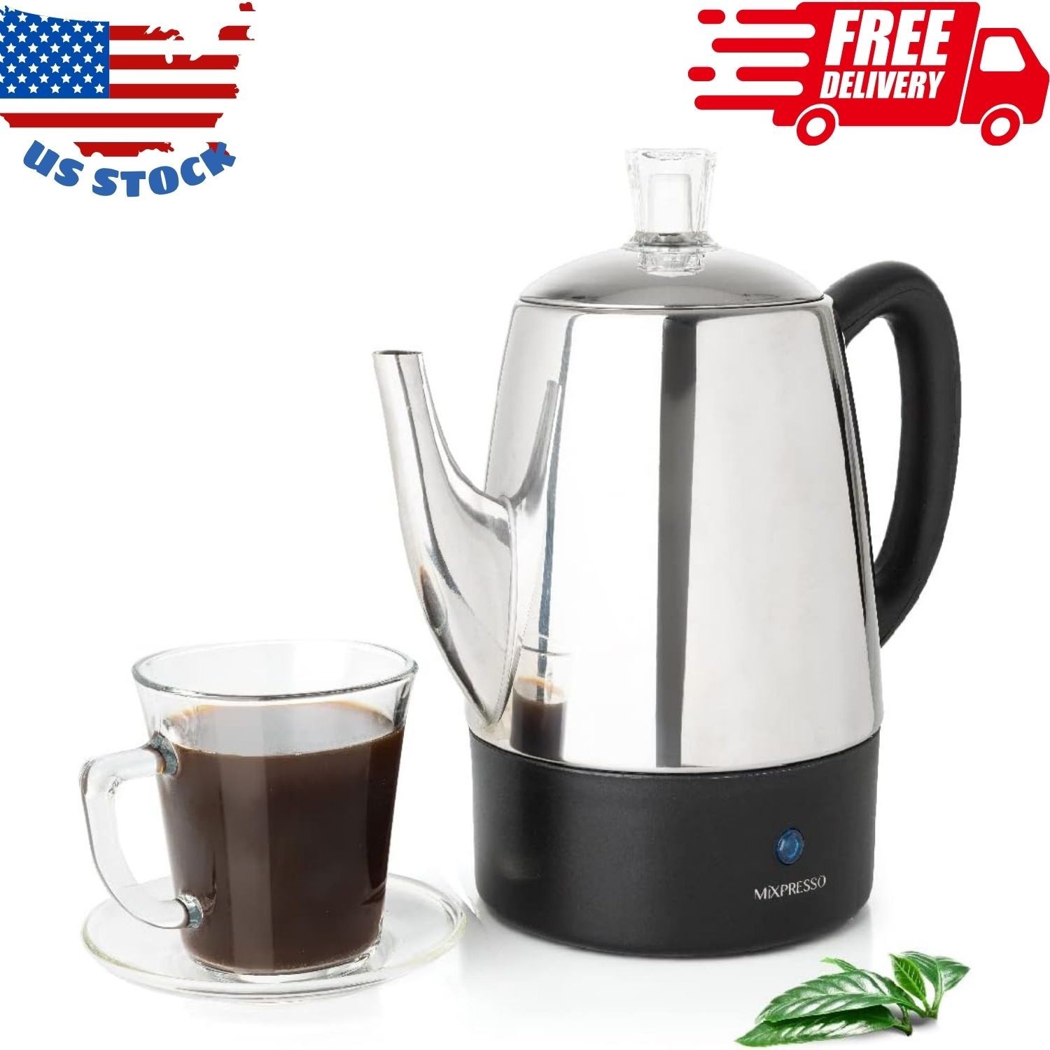 10 Cup Percolator Coffee Pot Electric, Stainless Steel Coffee Percolator Electri