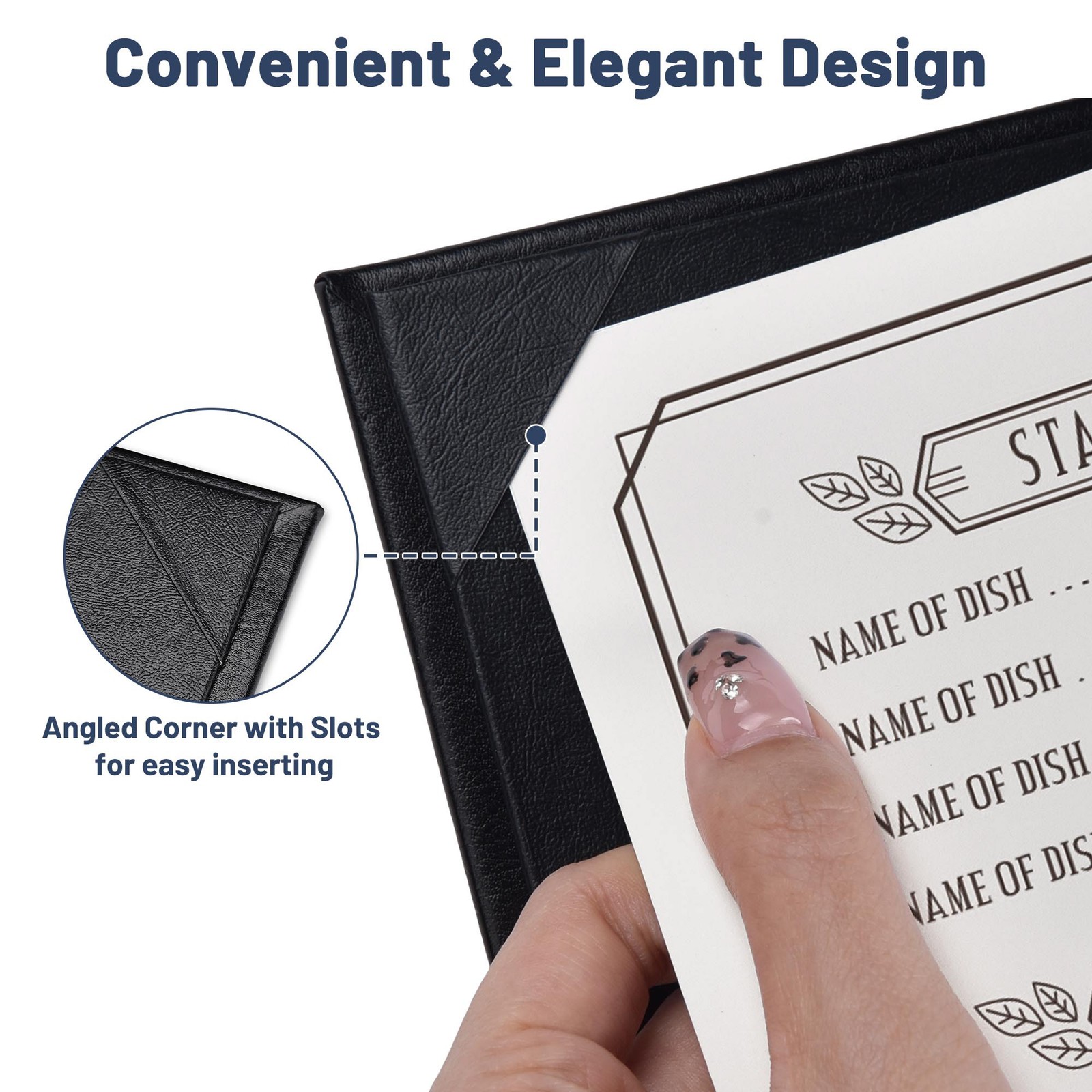 WeChef 5 Pack Leather Menu Covers 4.25"x14" 3 Page 4 View Angle Corner Wine List