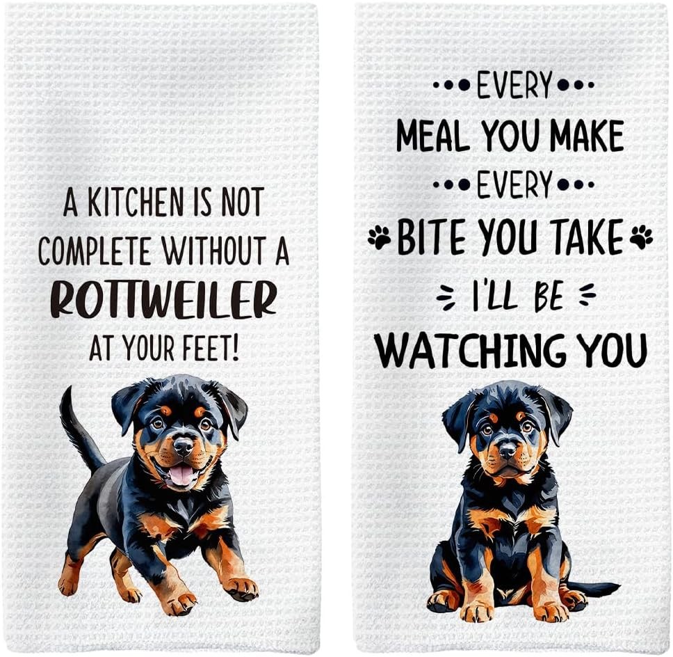 Rottweiler Gifts Kitchen Towels Set of 2, for White-17