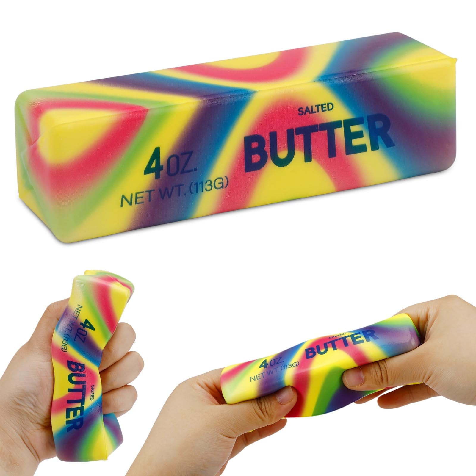 Butter Squishy, Realistic Stick Squishy Toys, Soft PU Rainbow Patter