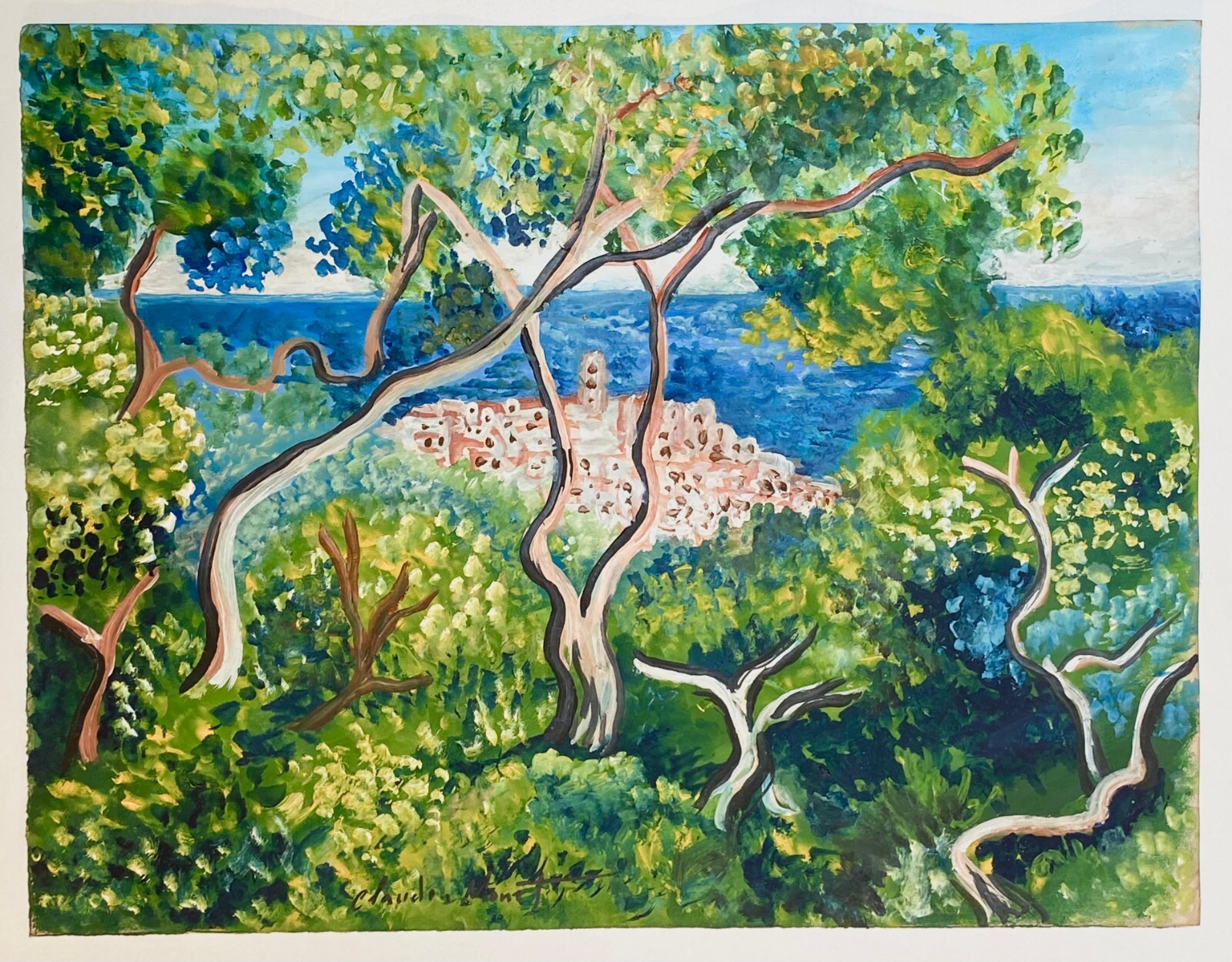 Claude Monet (Handmade) Oil Drawing On old Paper Signed & Stamped Vtg Art