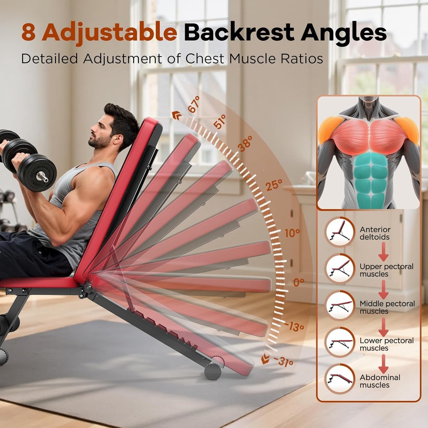 Adjustable Weight Bench for Home Gym, 660LBS Capacity Workout Bench with 8 Backr