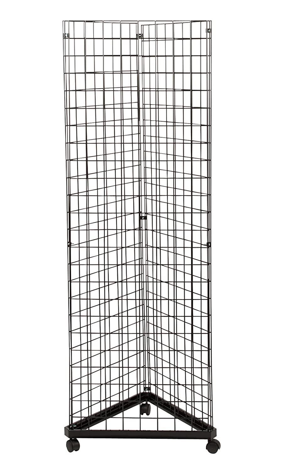 Wire Grid Triangle Tower Display Rack Casters Rolling Casters Black 2' x 6 ½' H