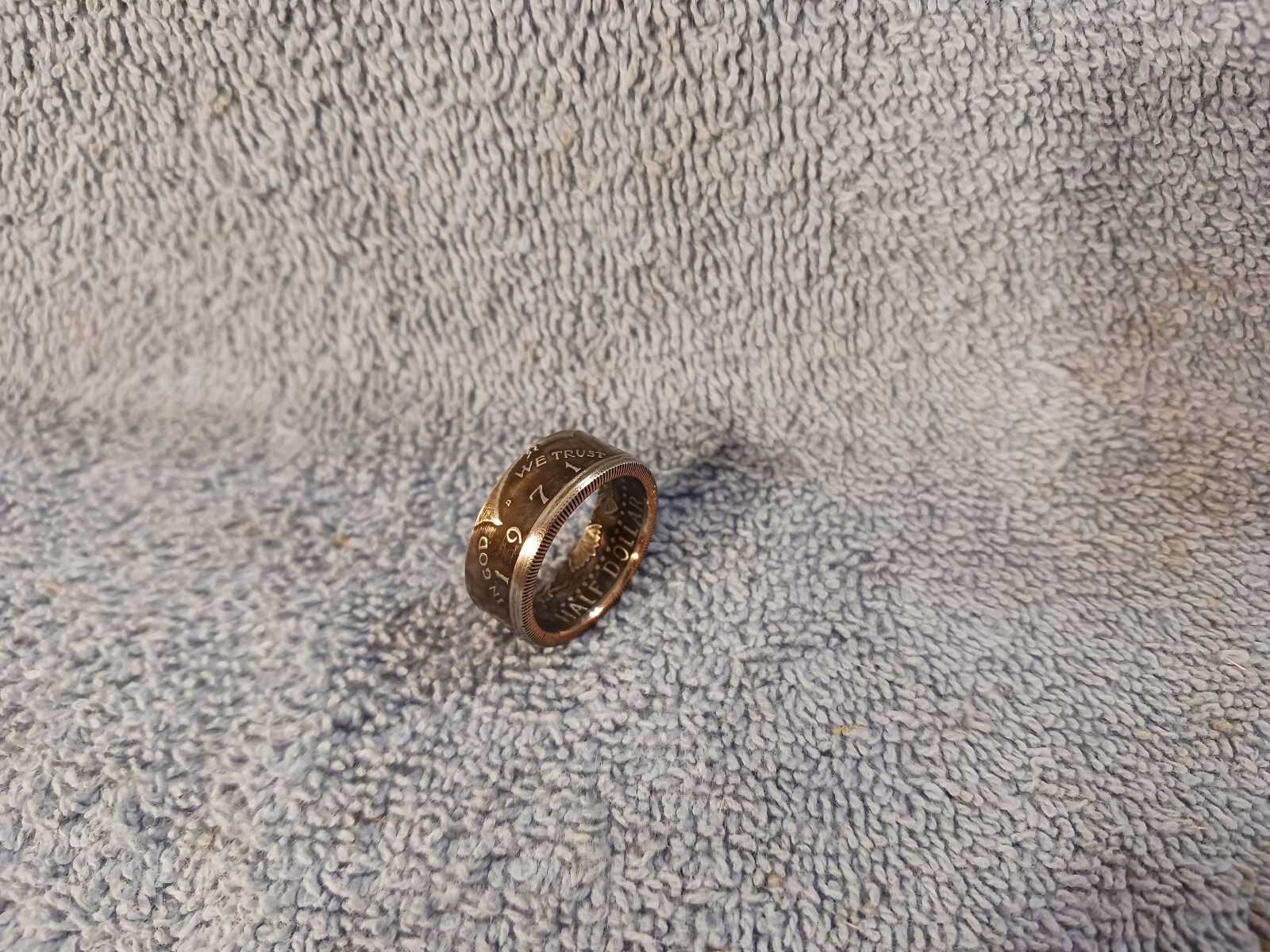 1971 Kennedy Half Dollars  size 10 -1/2  coin ring  handmade mixed metals (A)